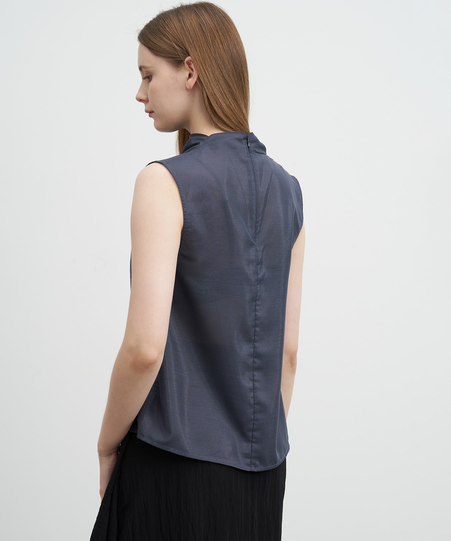 Sheer Cowl-Neck Sleeveless Top