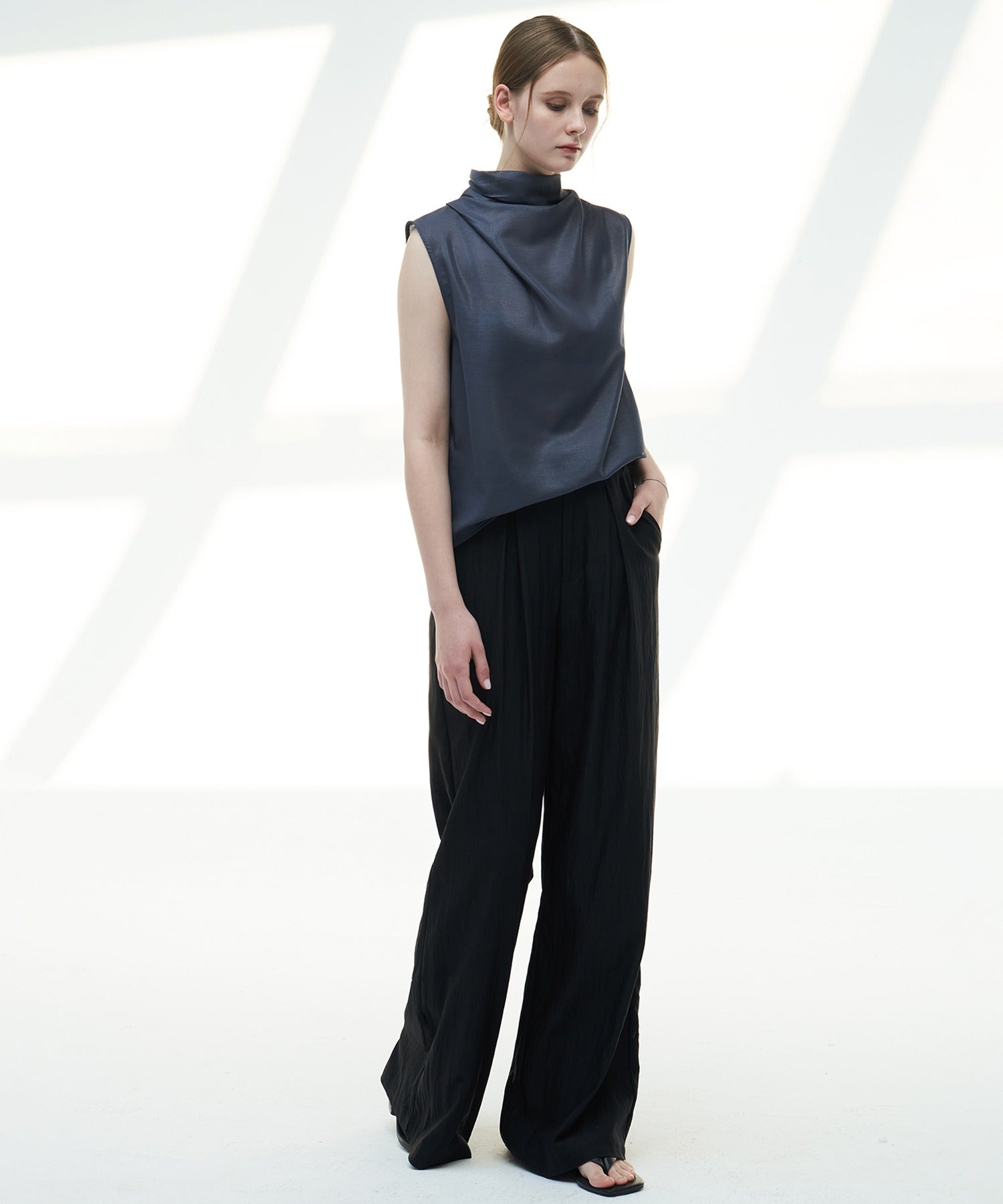 Sheer Cowl-Neck Sleeveless Top