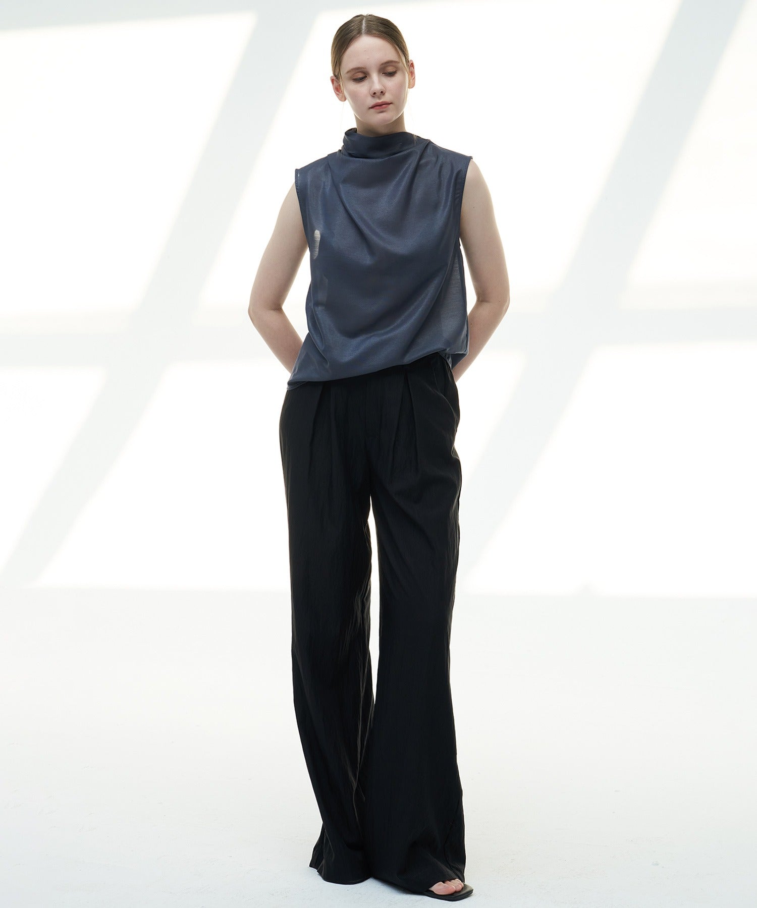 Sheer Cowl-Neck Sleeveless Top