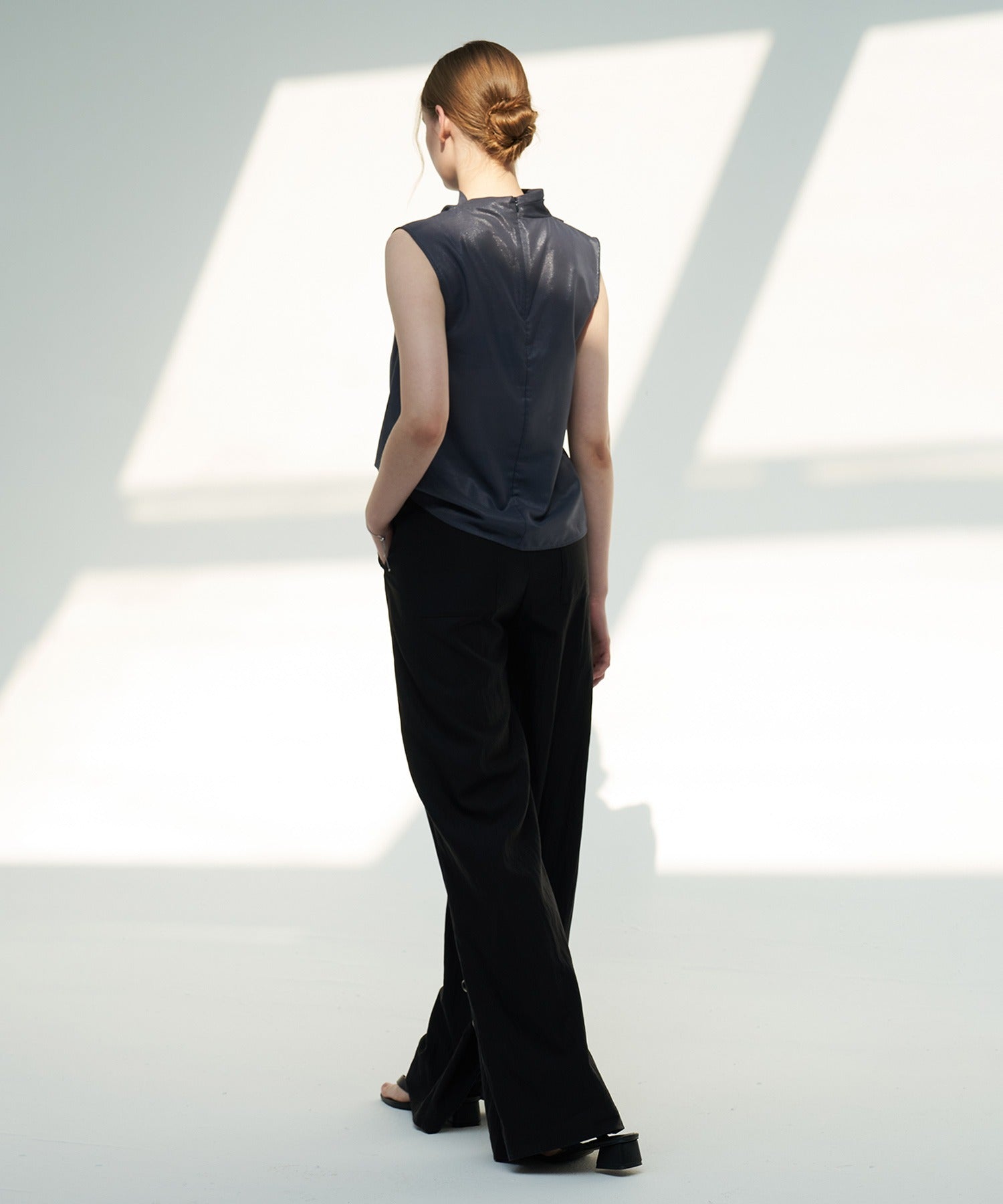 Sheer Cowl-Neck Sleeveless Top