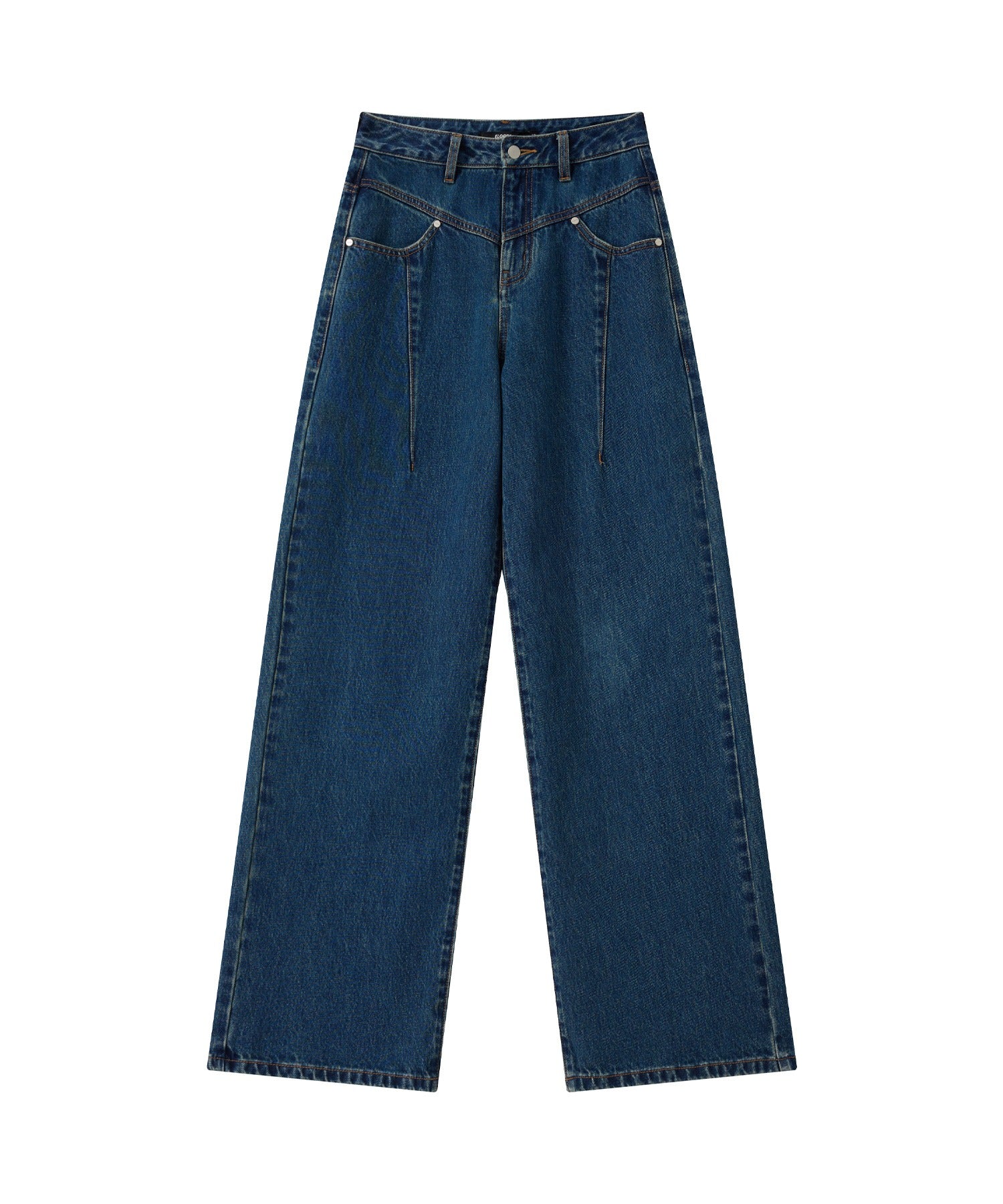 High-Rise Denim Pants with Waist Panel Detail