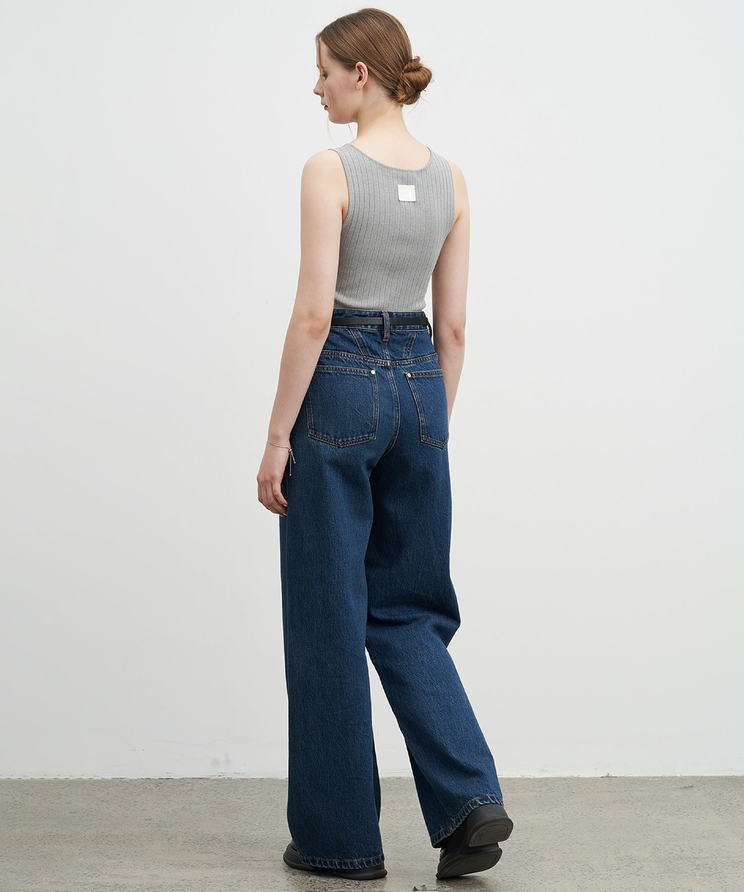 High-Rise Denim Pants with Waist Panel Detail