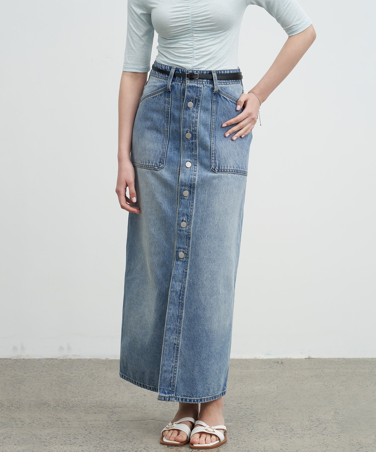 希少 90s フランス製 アニエスベー フロントボタンデニムスカート 36 agnes b. - 希少 90s フランス製 アニエスベー フロントボタン