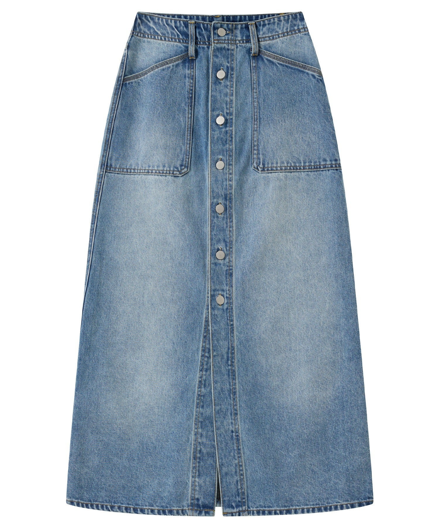 Button-front denim midi skirt