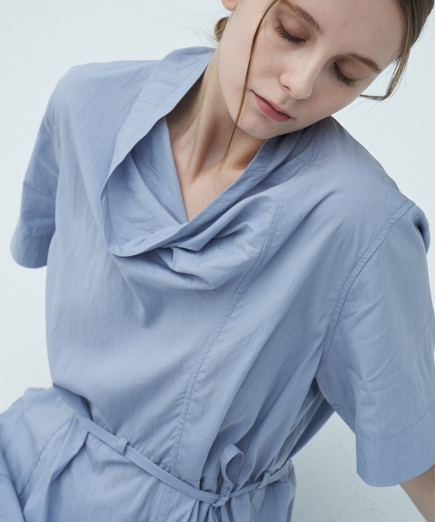 Drape Collar Midi Shirt Dress