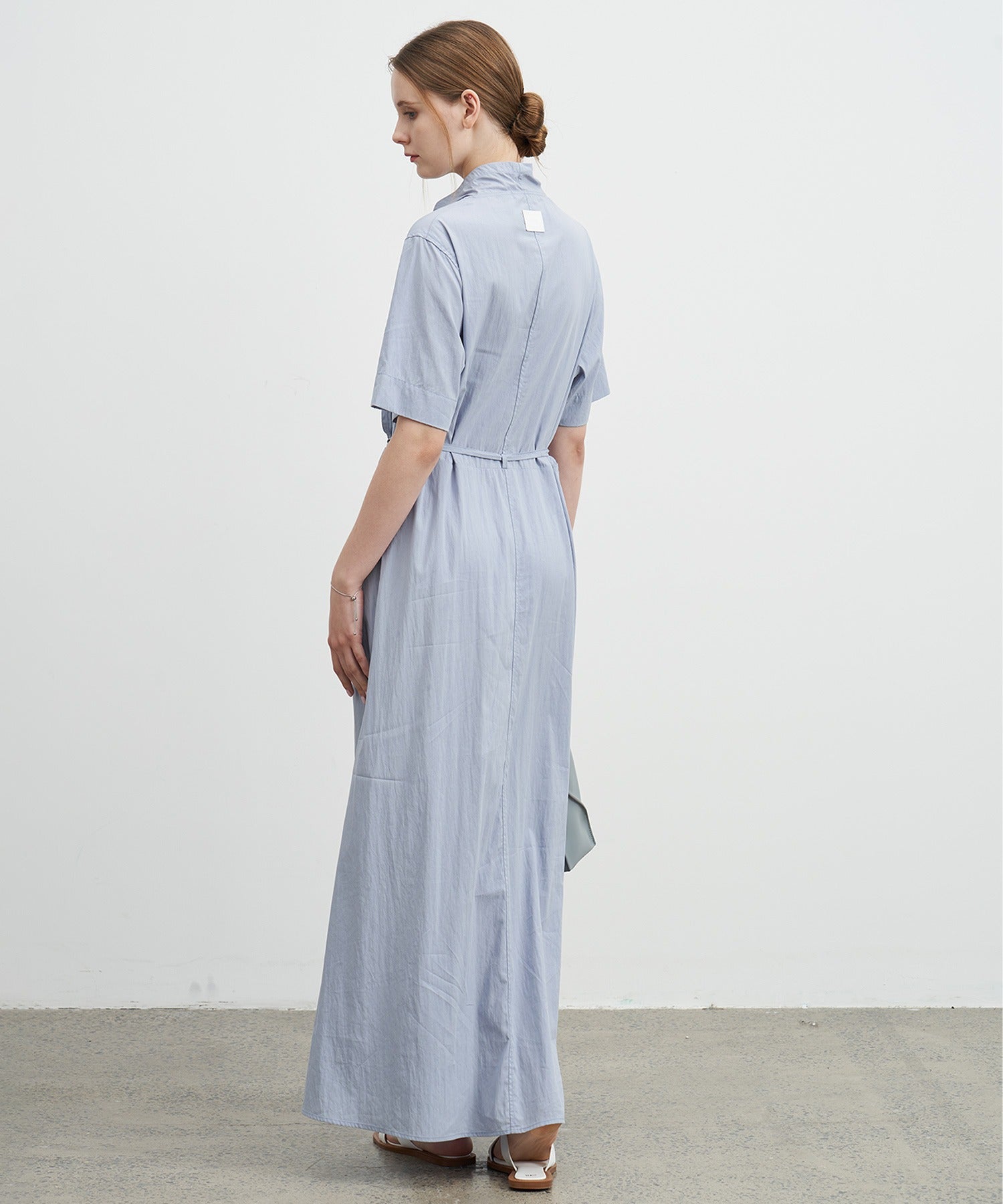 Drape Collar Midi Shirt Dress