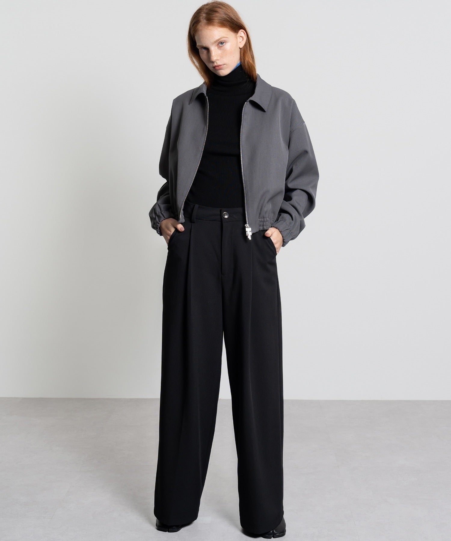 Color Block Rib Knit High Neck Wool Top