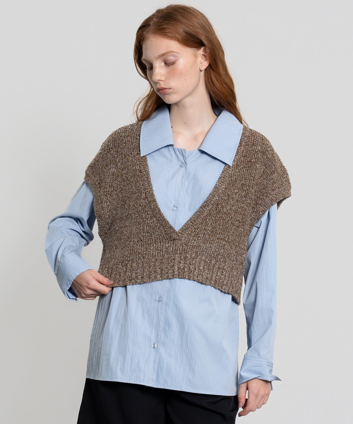 Cropped Melange Knit Vest