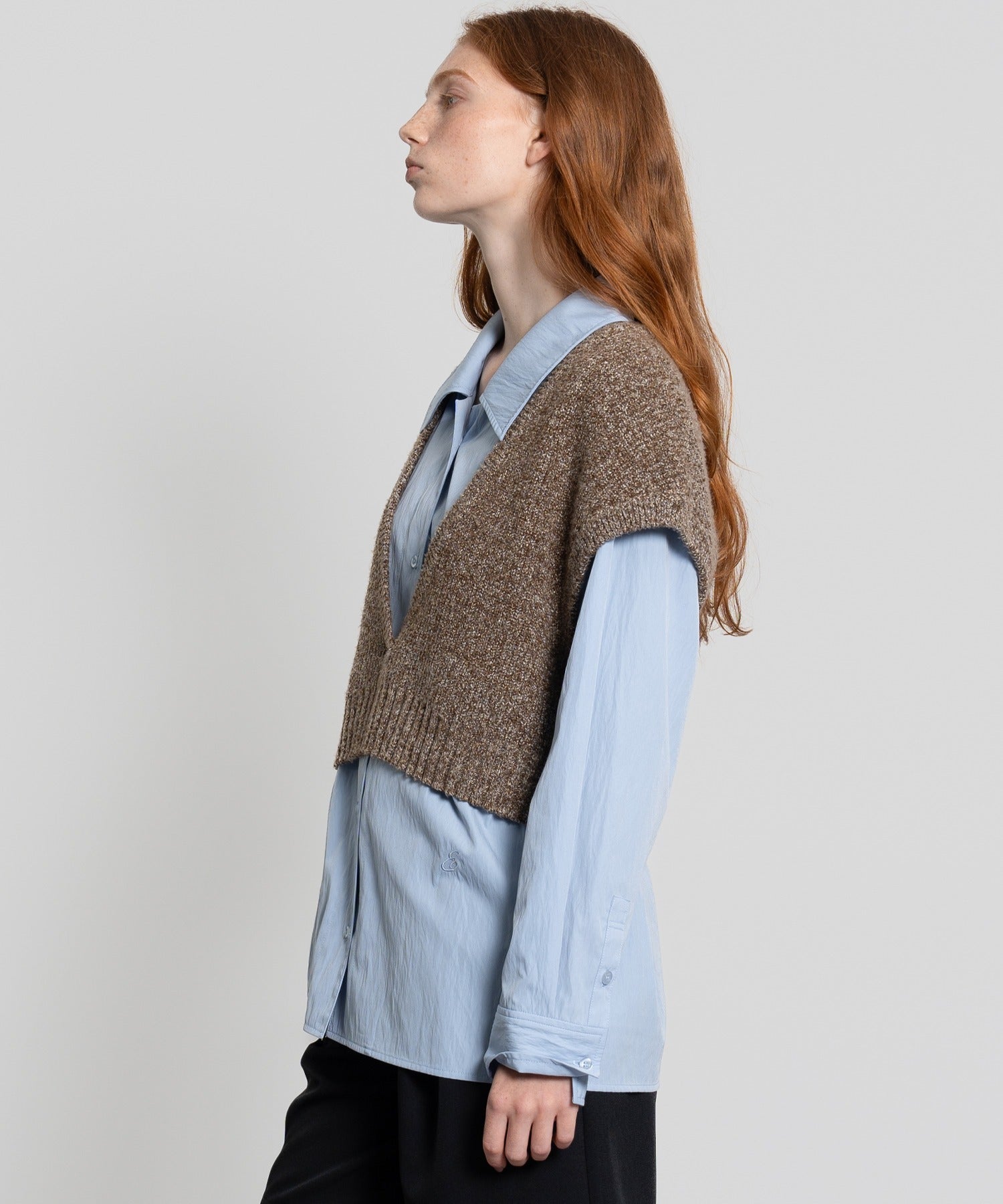 Cropped Melange Knit Vest