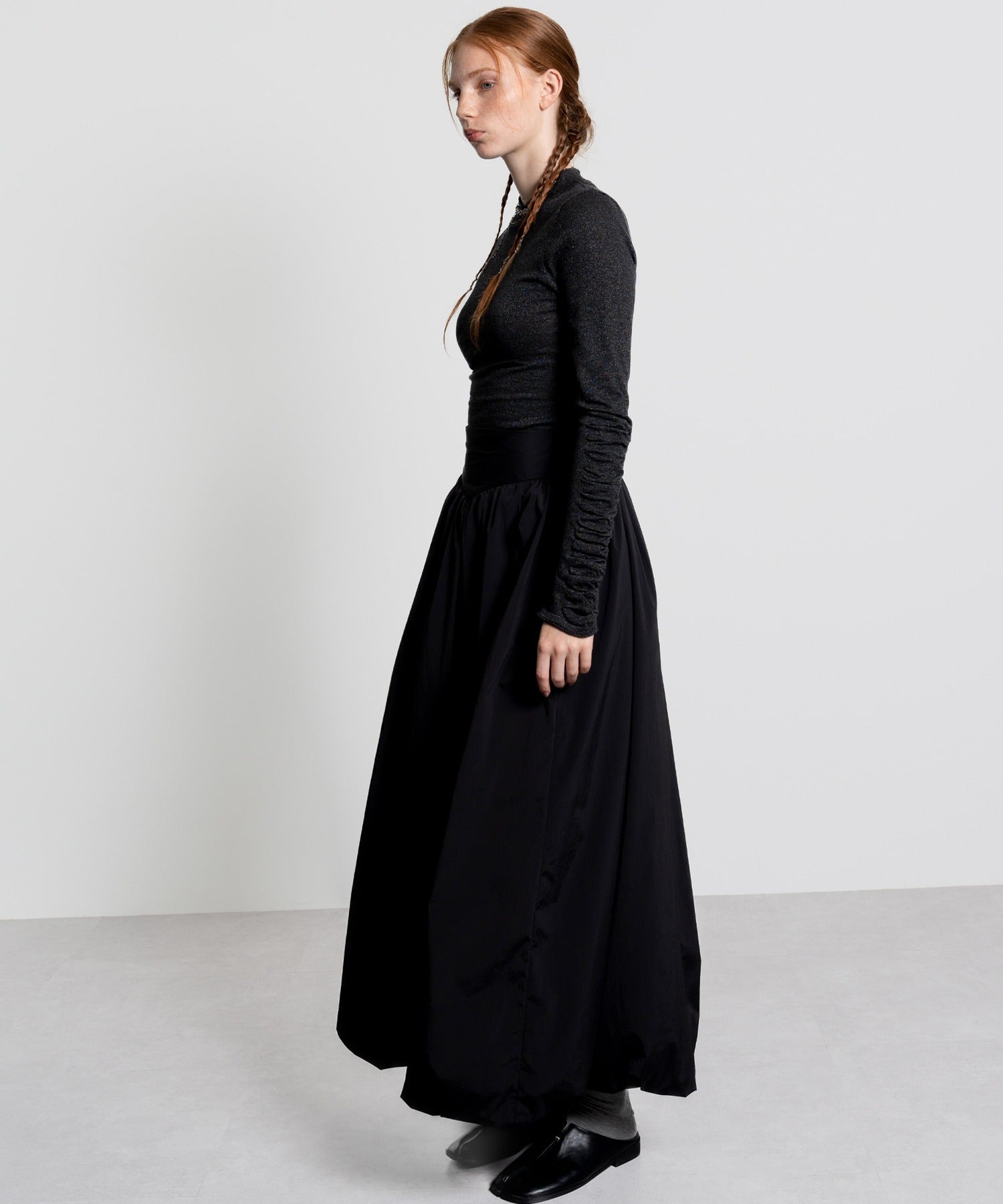 Gathered Sleeve Lurex Knit Top