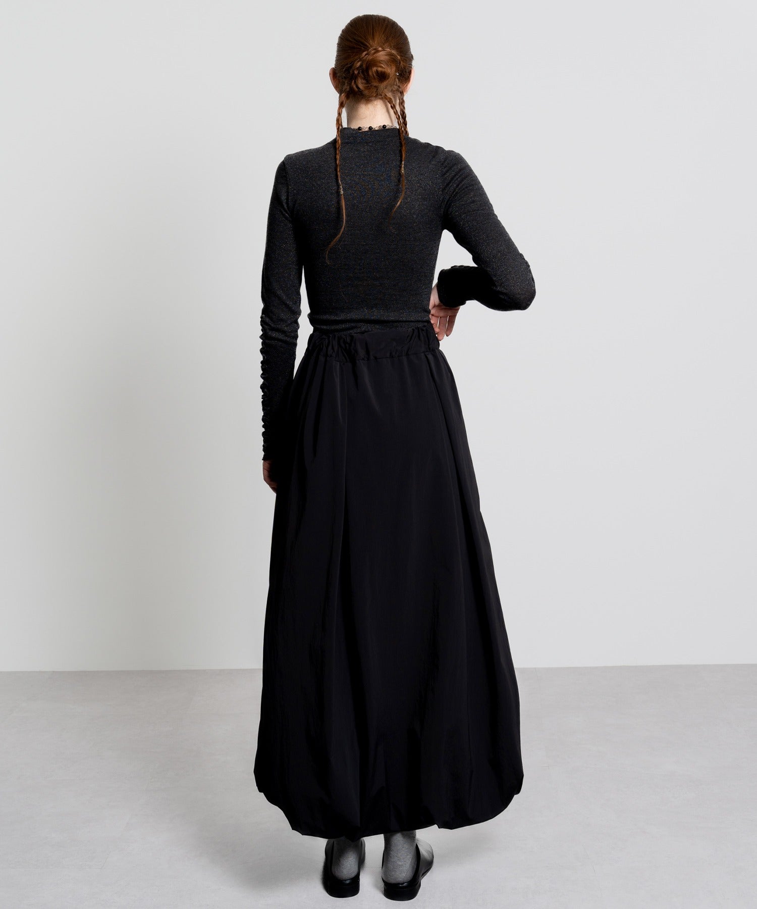 Gathered Sleeve Lurex Knit Top