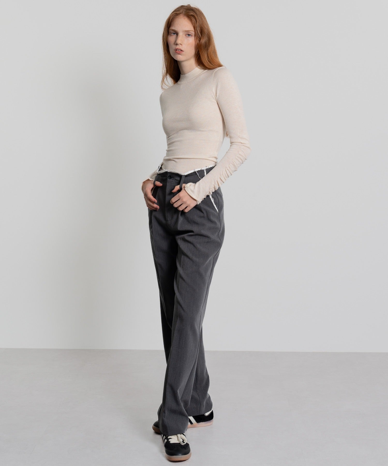 Gathered Sleeve Lurex Knit Top
