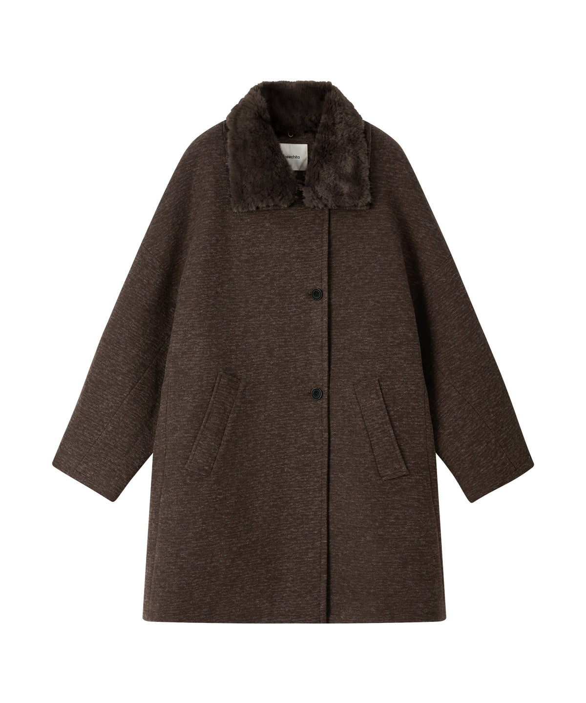 「10月下旬出荷予定」Faux Fur Collar Melange Wool-Like Middle Coat