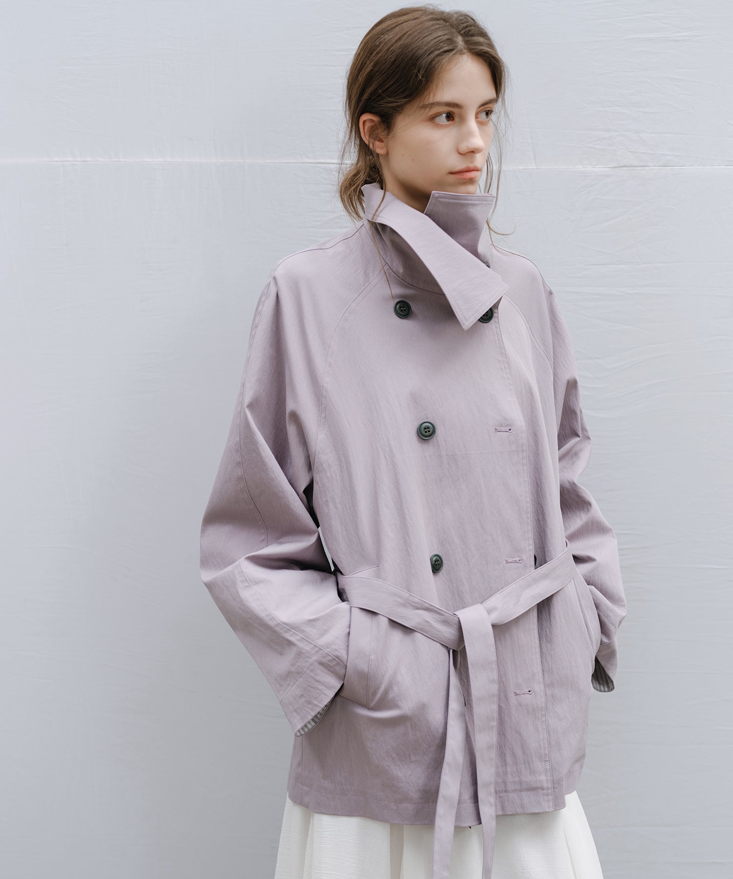 Wrap Collar Belted Cropped Trench Jacket