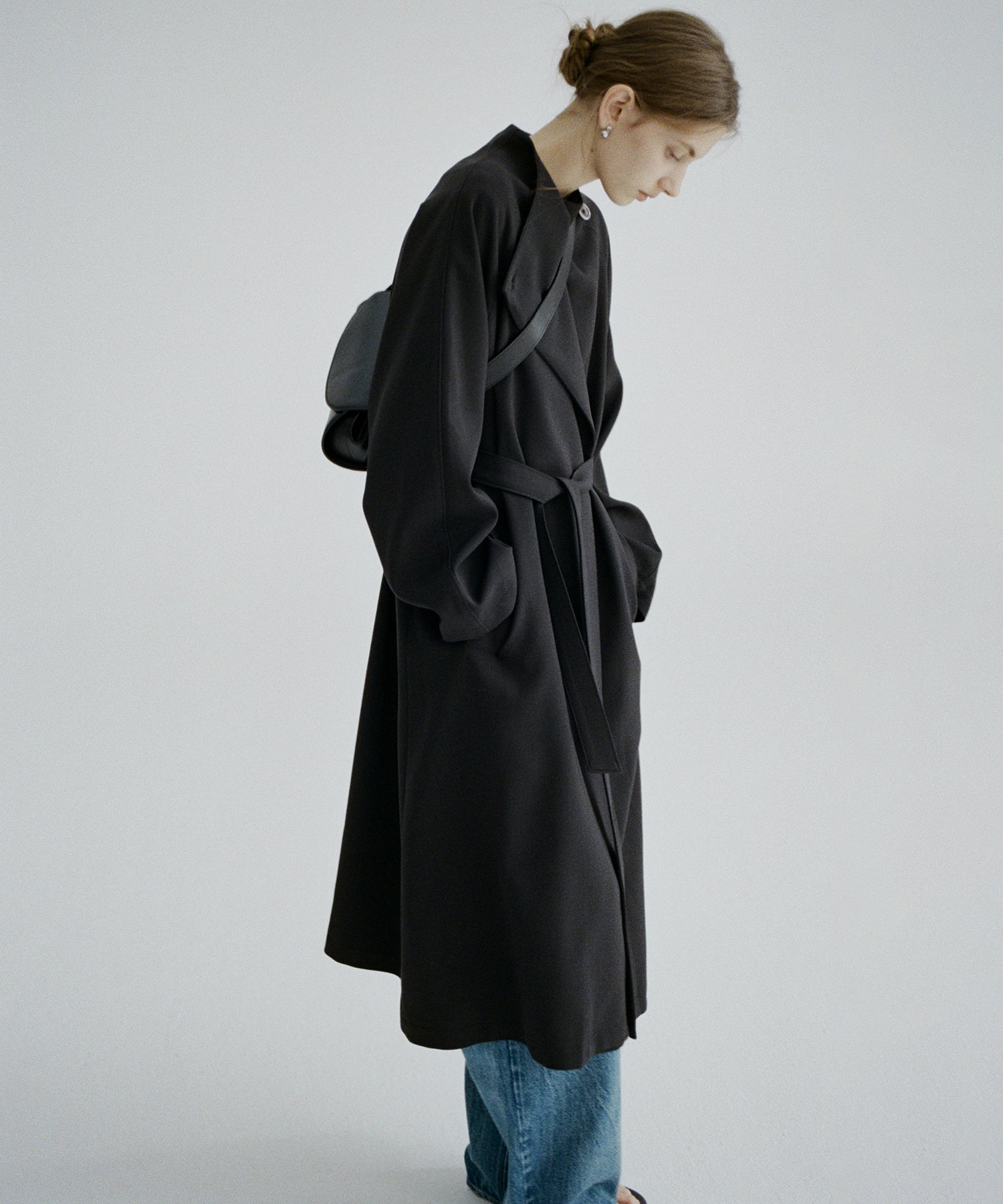 Asymmetric Collar Raglan Sleeve Long Coat