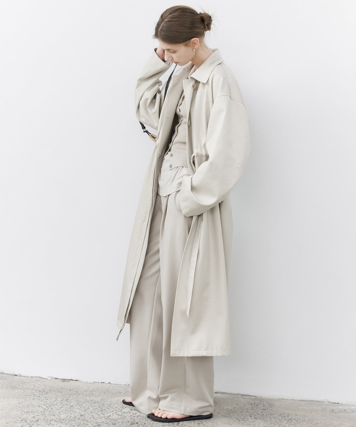 Drawstring Waist Relaxed Fit Long Coat