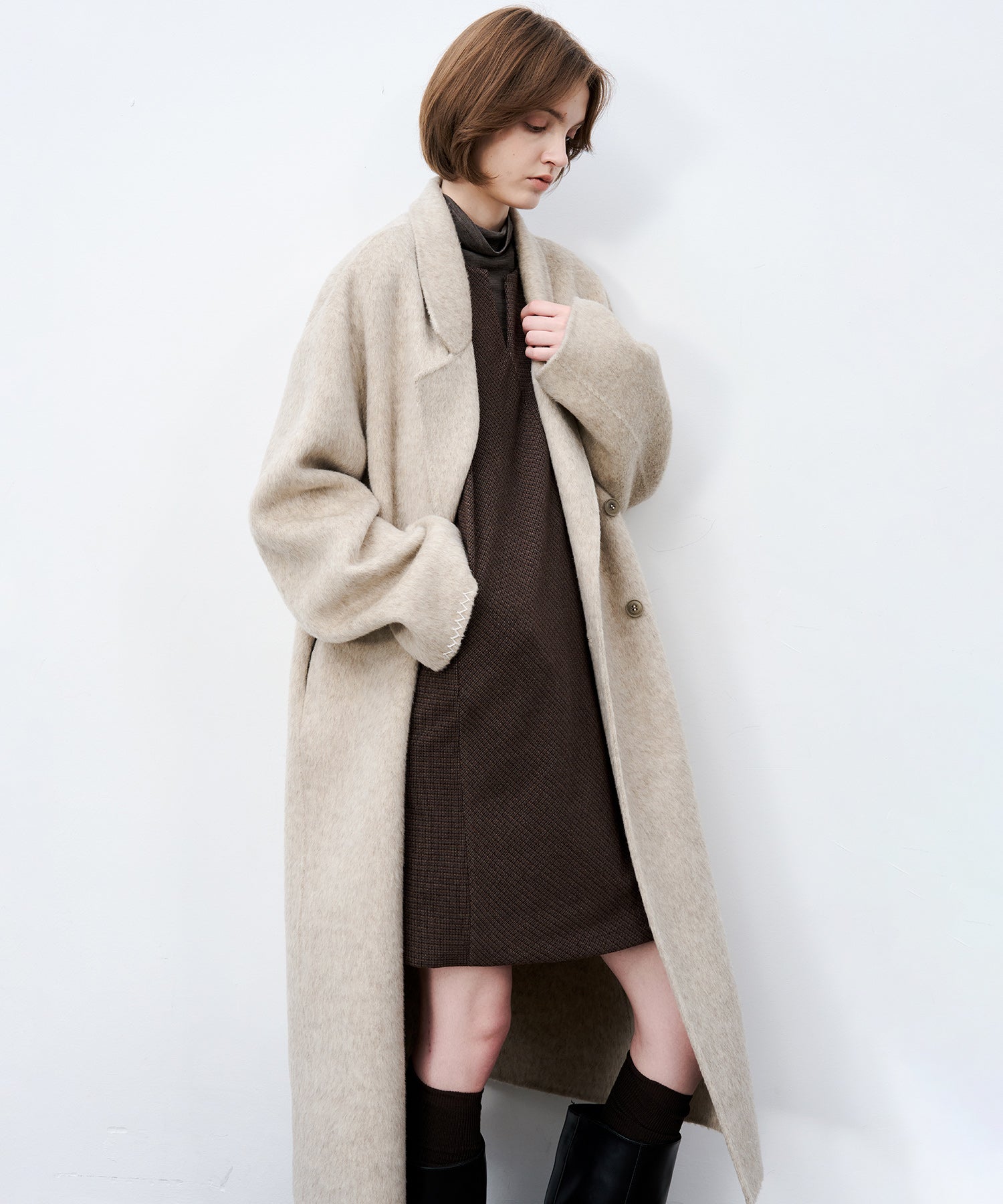 100% Wool Double-Face Long Lapel Oversized Overcoat