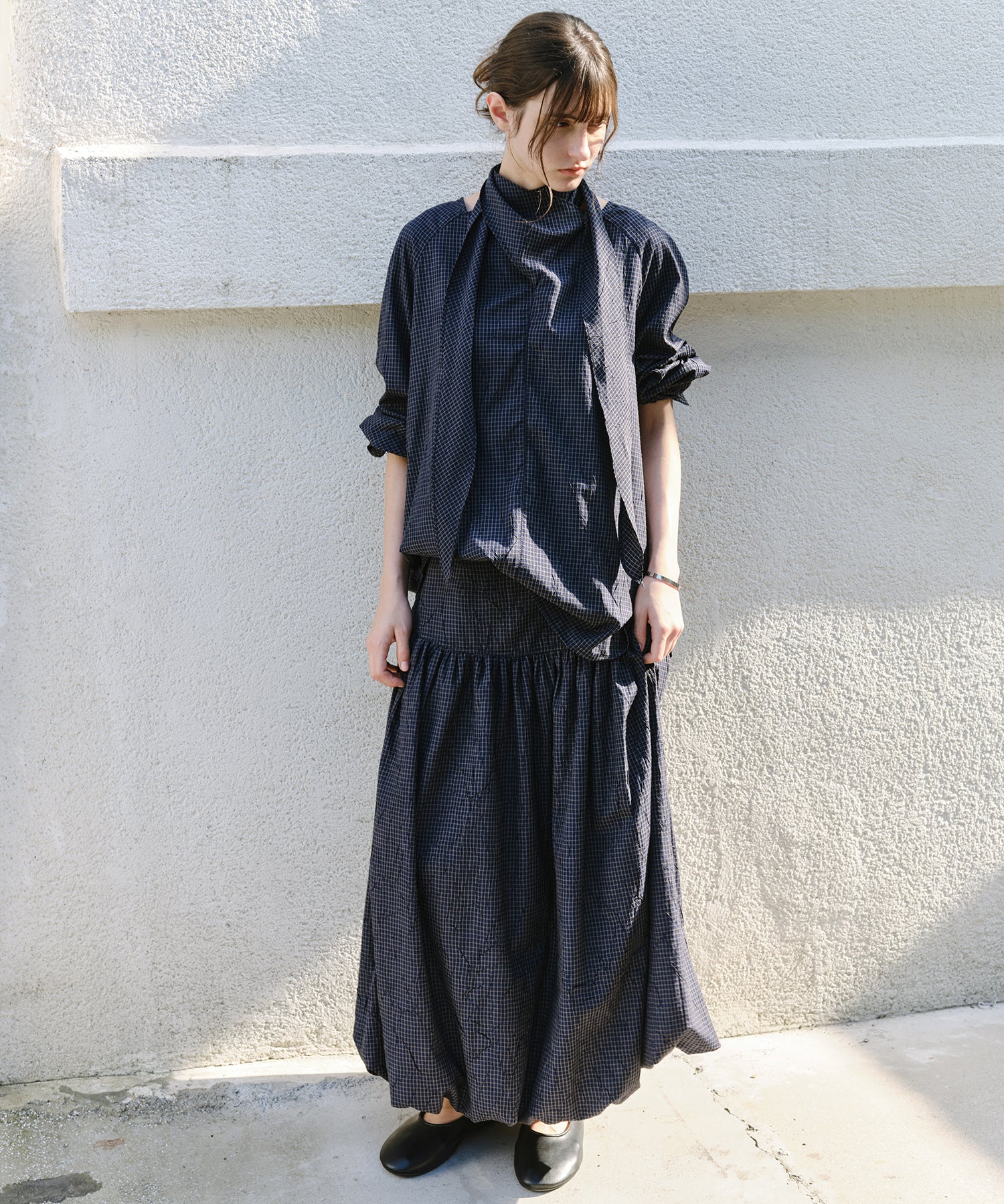 「9月下旬出荷予定」Vintage Check Balloon Long Skirt