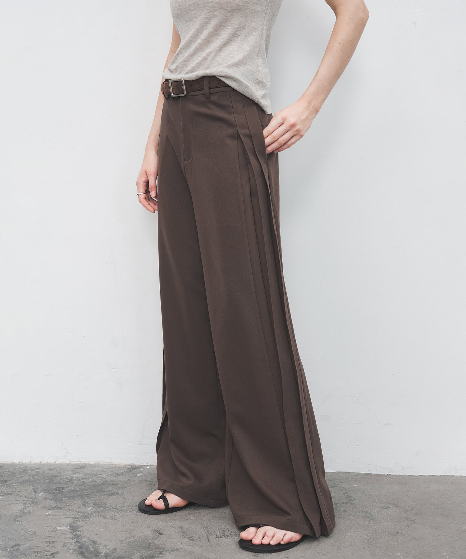Side Pleat Wide Slacks