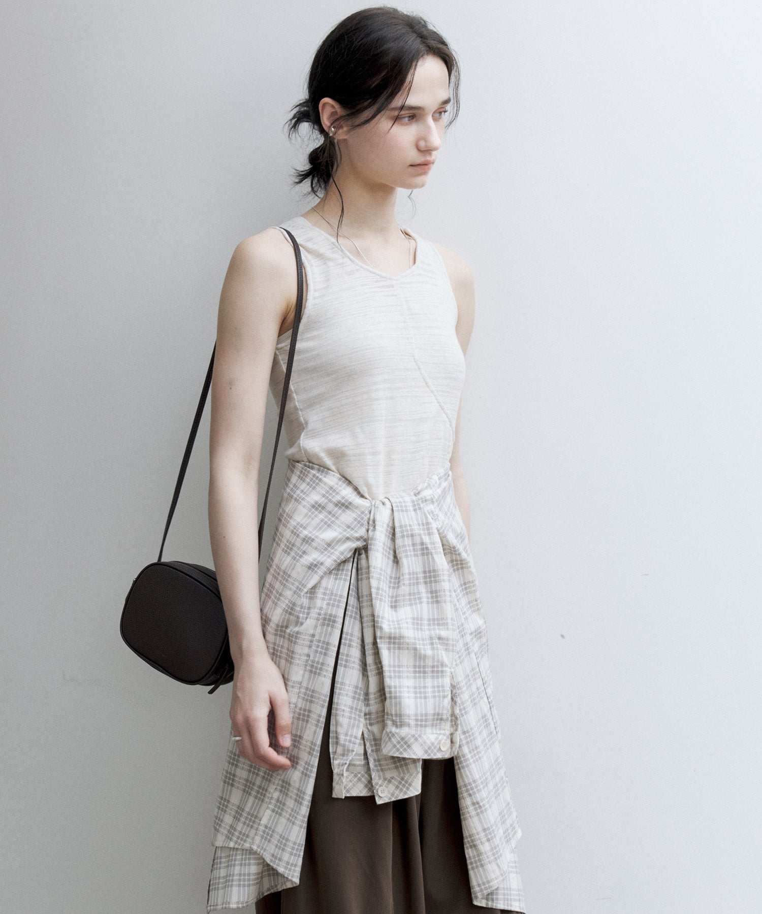 Asymmetric Gather Linen Blend Tank Top