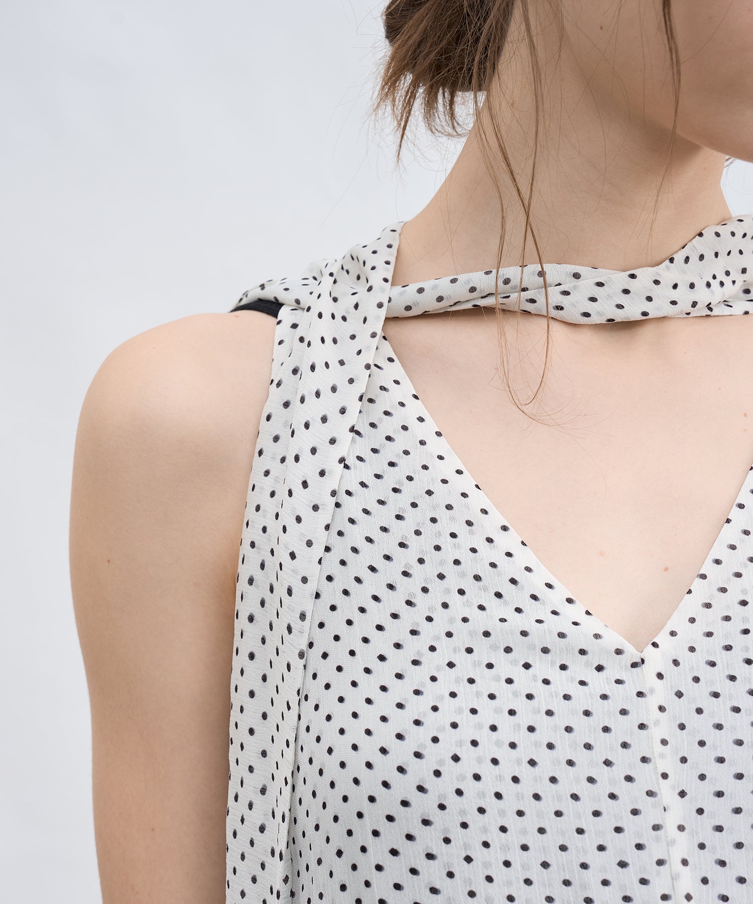 Dot Scarf Detail V-Neck Dress