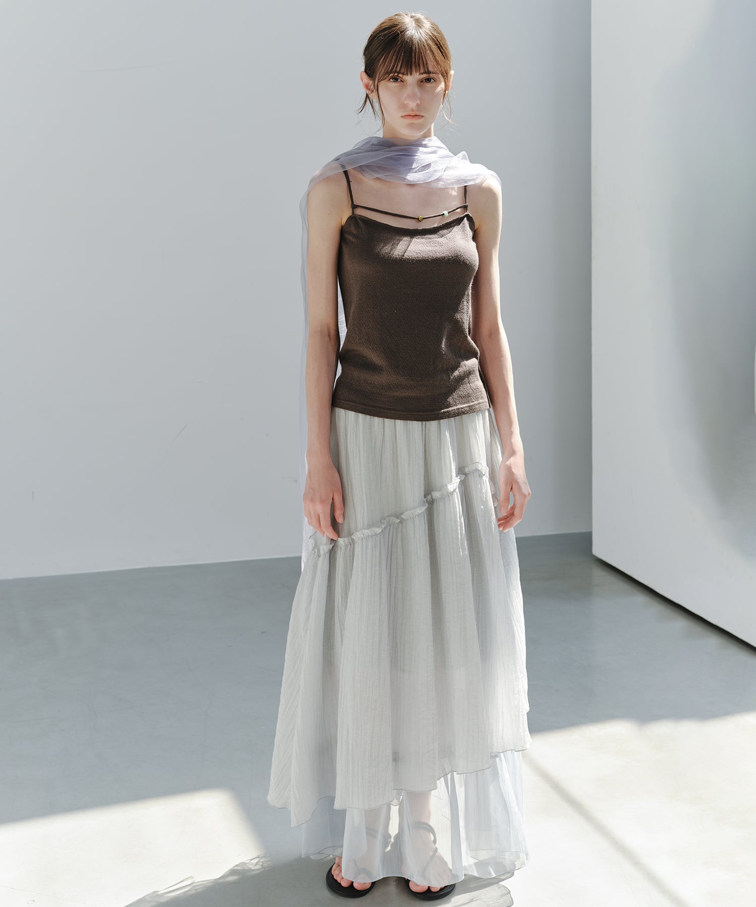 「7月上旬～中旬出荷」Sheer Panel Tiered Flare Skirt