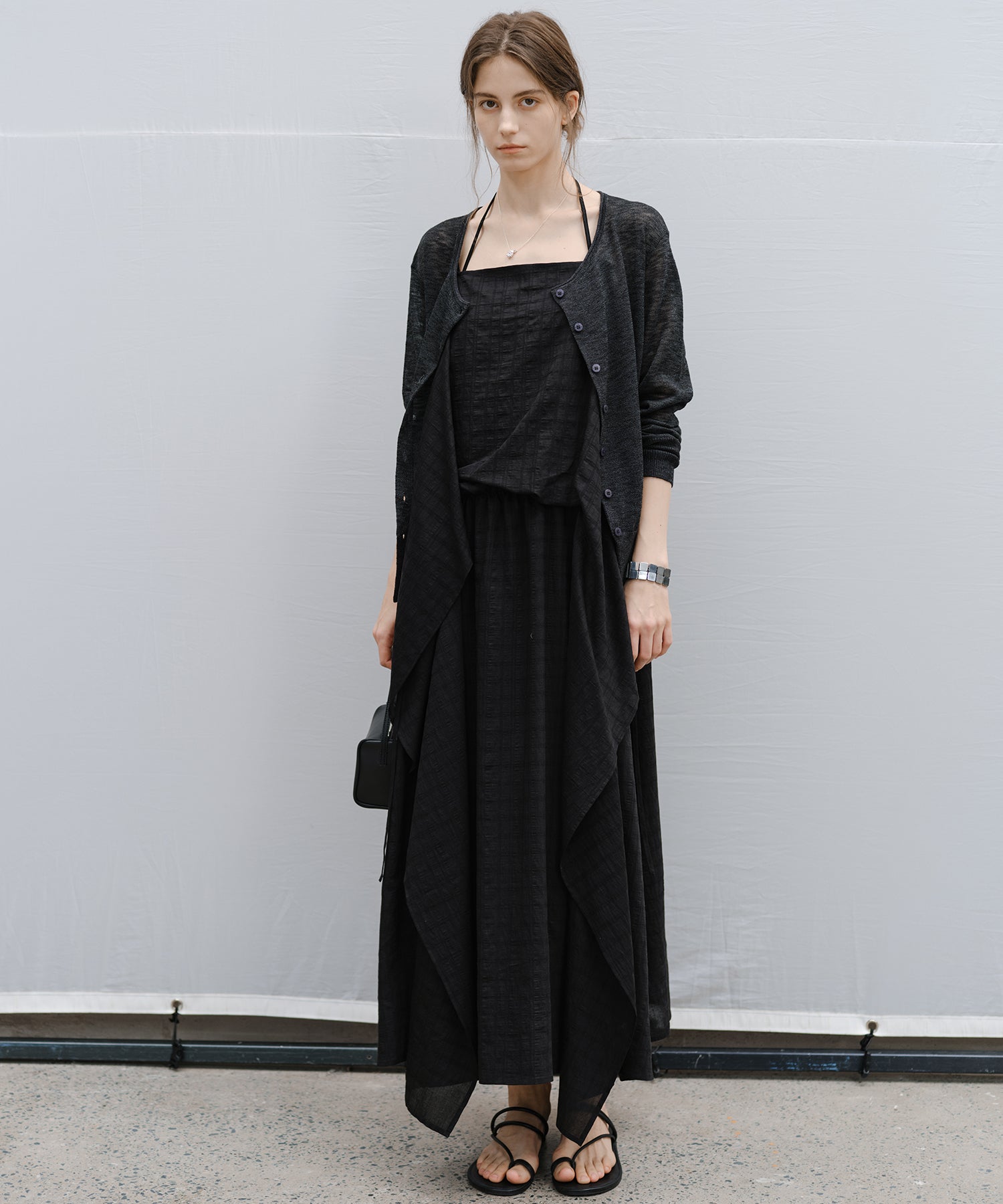 "Ships early March" Sheer Slub Yarn Crewneck Cardigan Set (with Scarf)