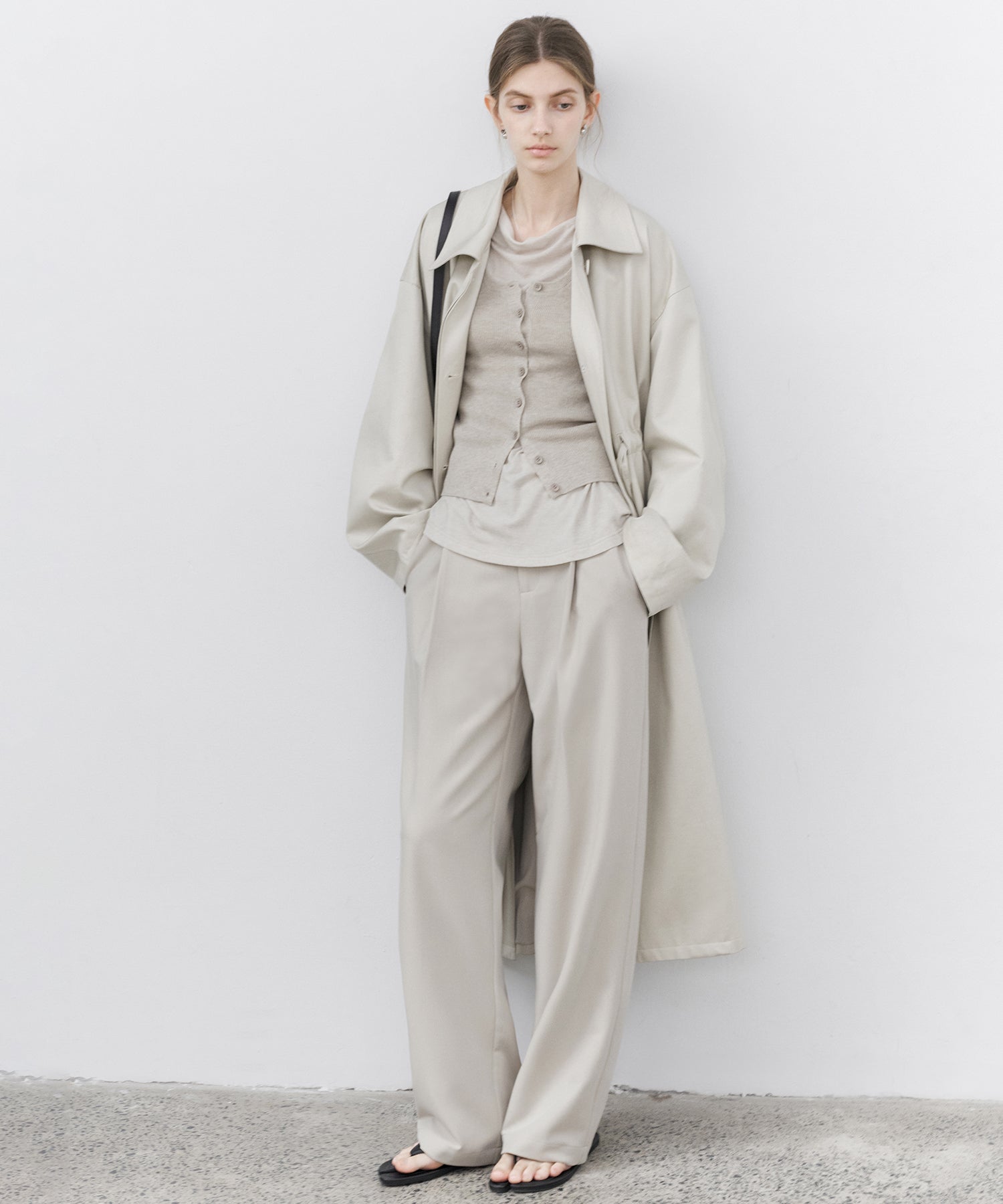 Draped Wide-Leg Tailored Pants