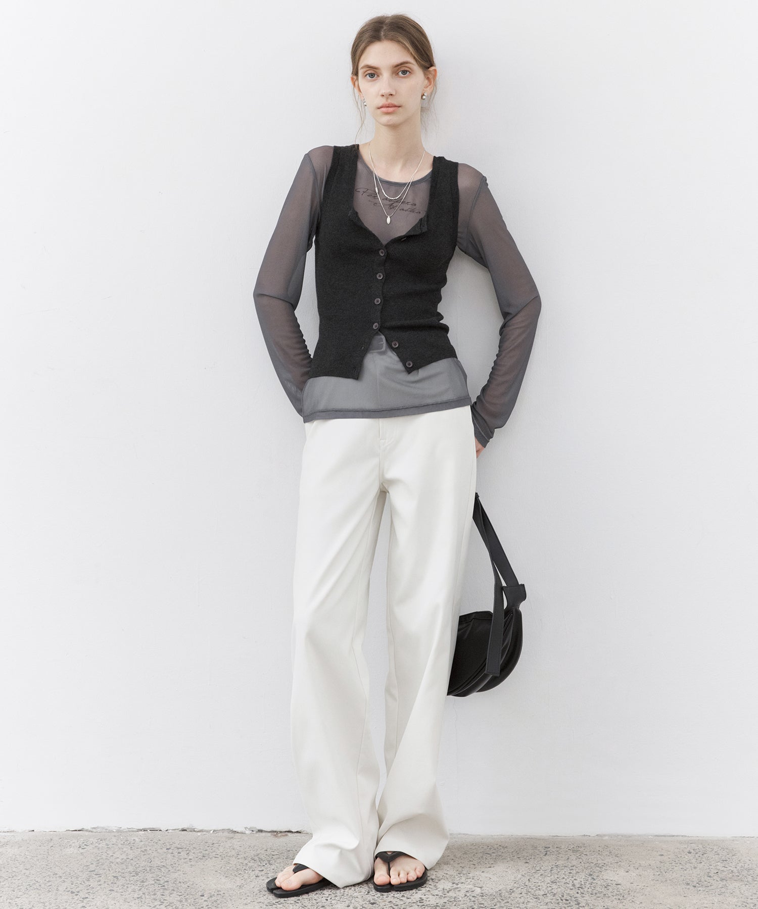 Sheer Logo Print Long-Sleeve Top