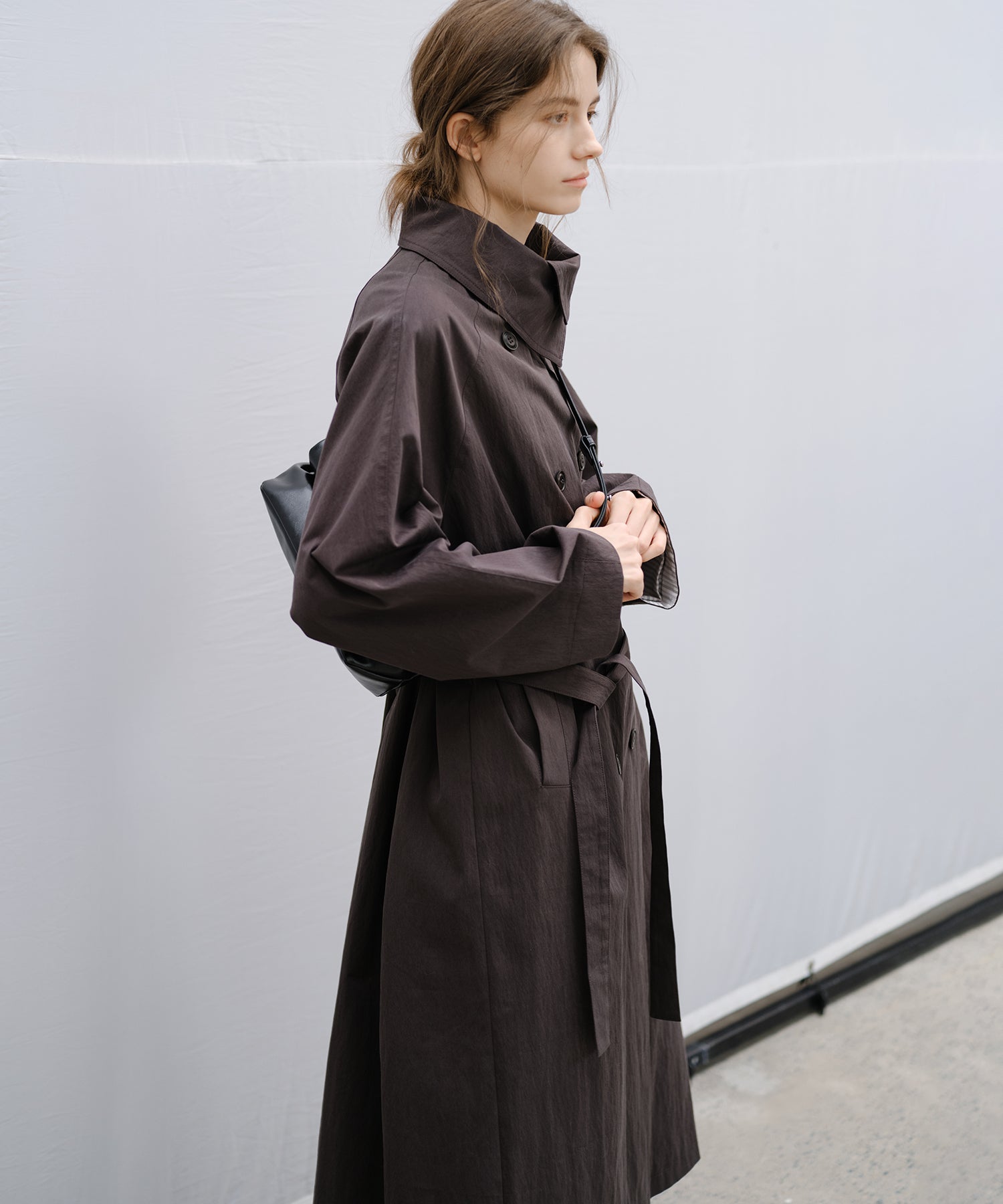Wrap Collar Belted Long Trench Coat
