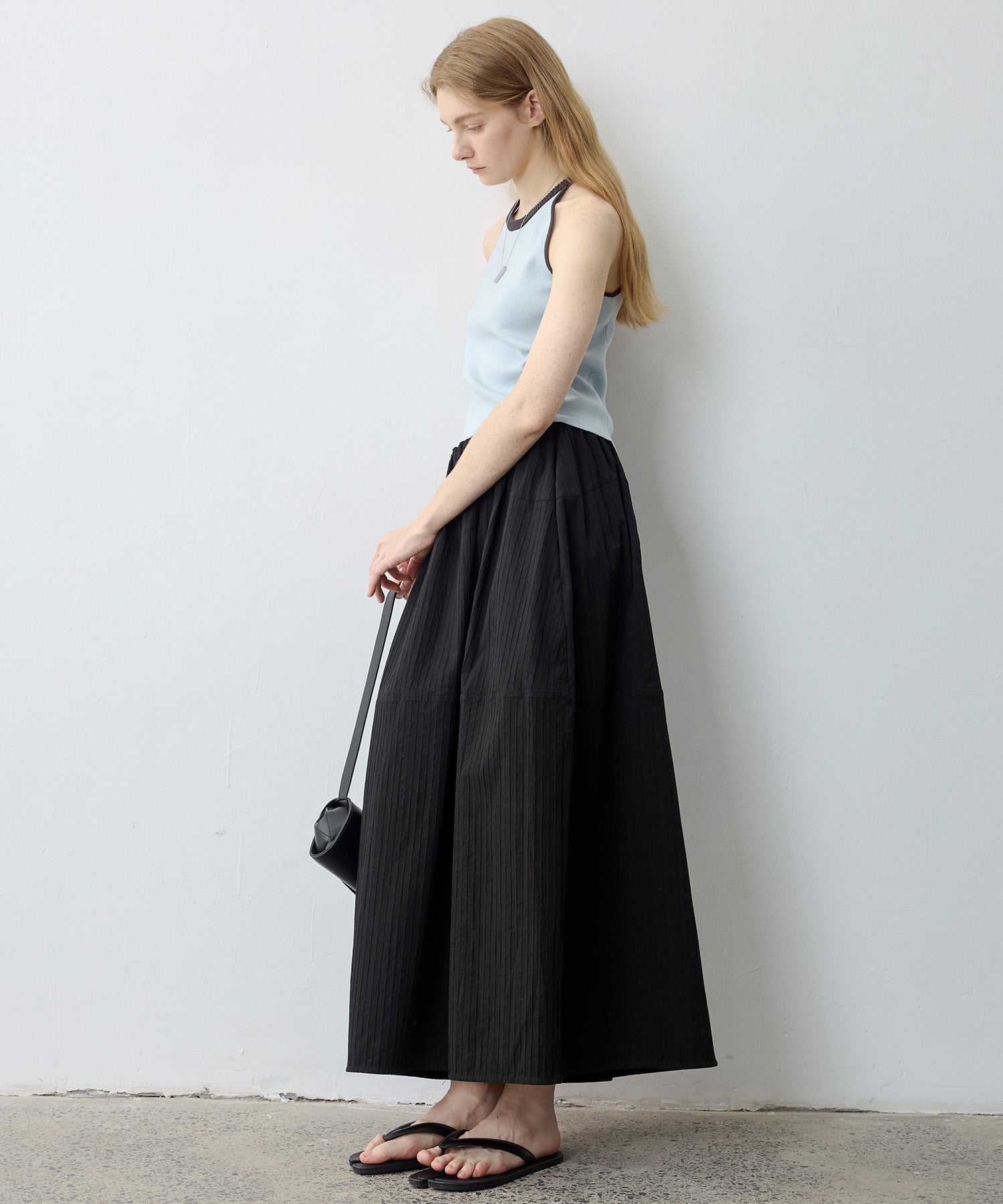 Textured Stripe Semi-Balloon Long Skirt