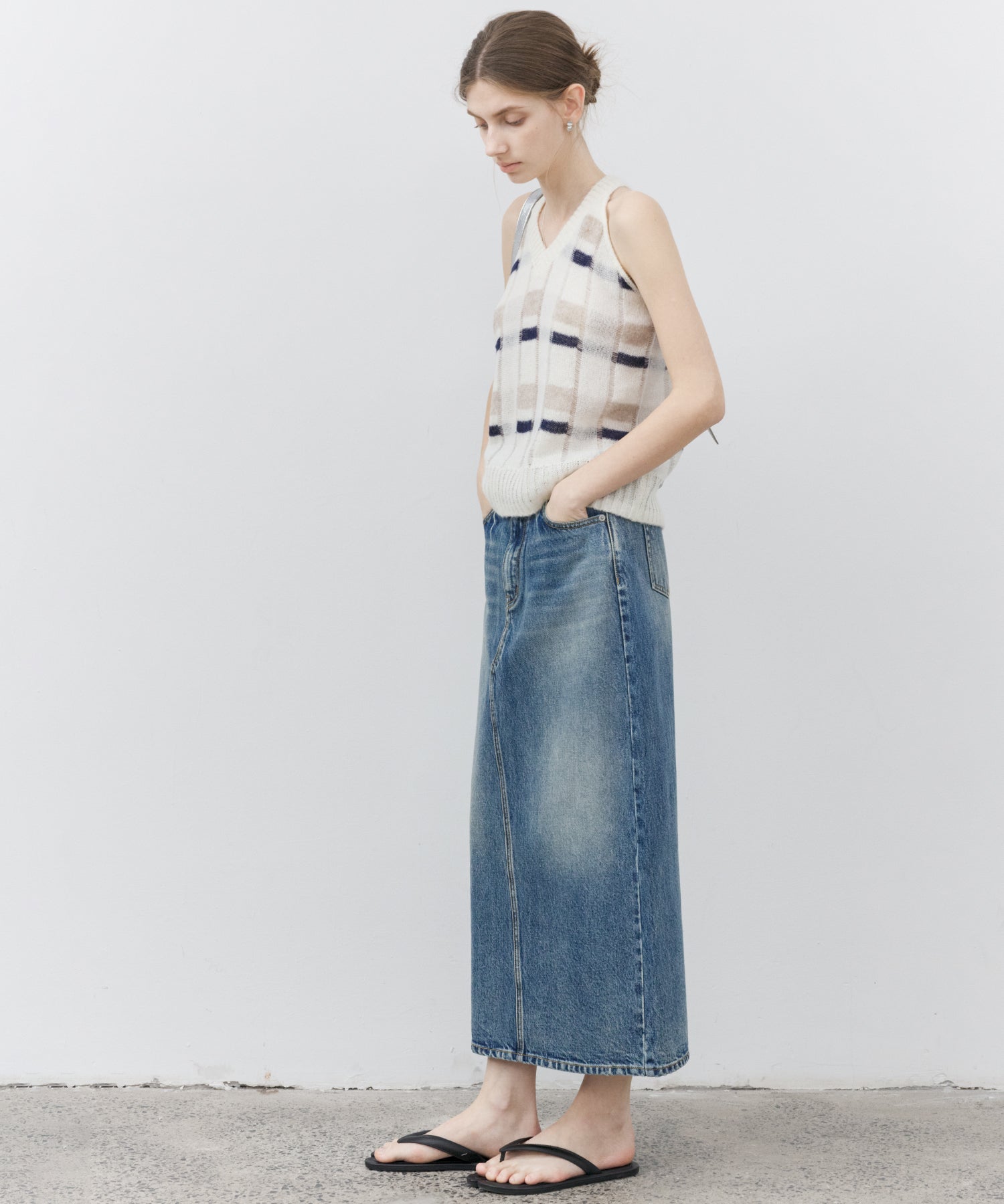 Used Wash I-Line Denim Long Skirt