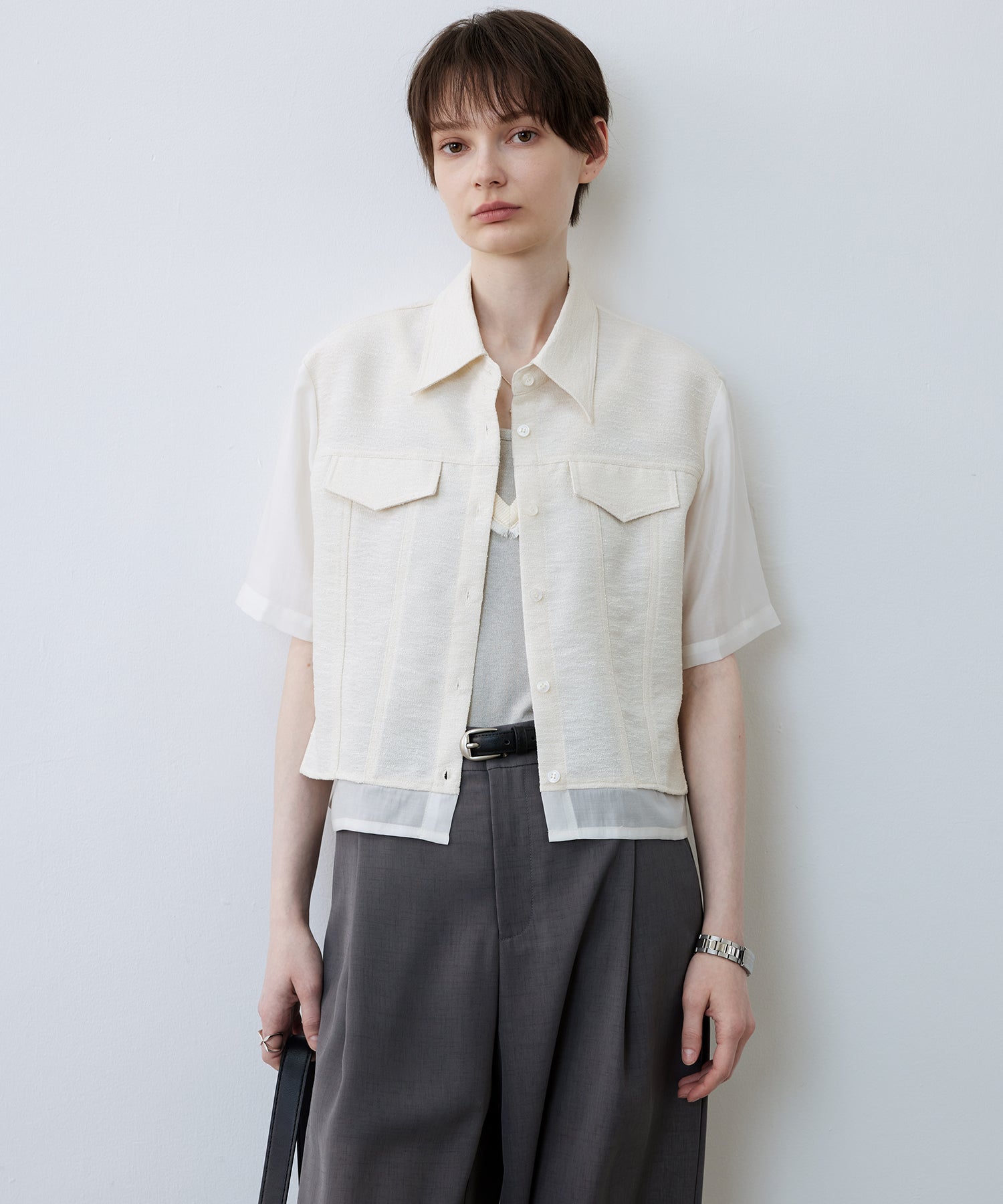 Textured Combo Cropped Shirt