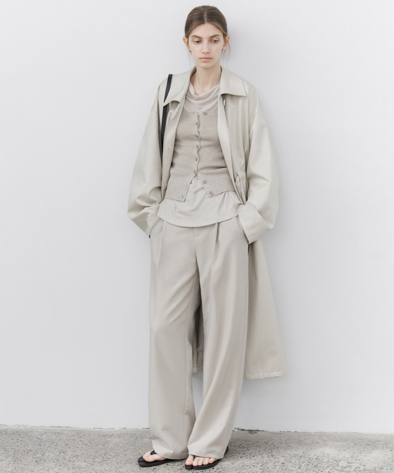 Drawstring Waist Relaxed Fit Long Coat