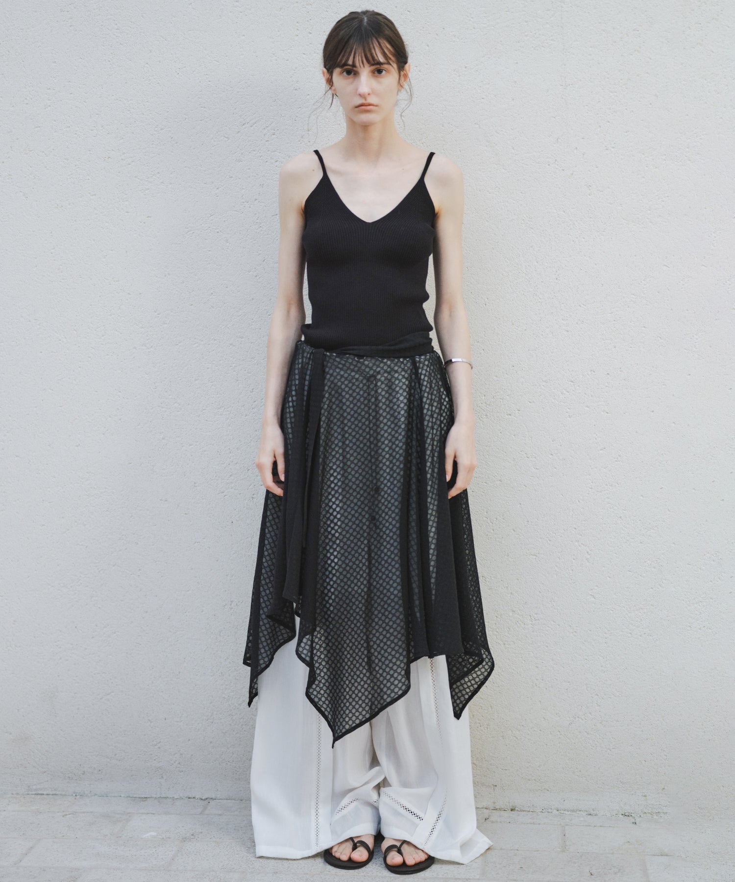 「8月中旬～下旬出荷」Front Lace Linen Blend Wide Pants