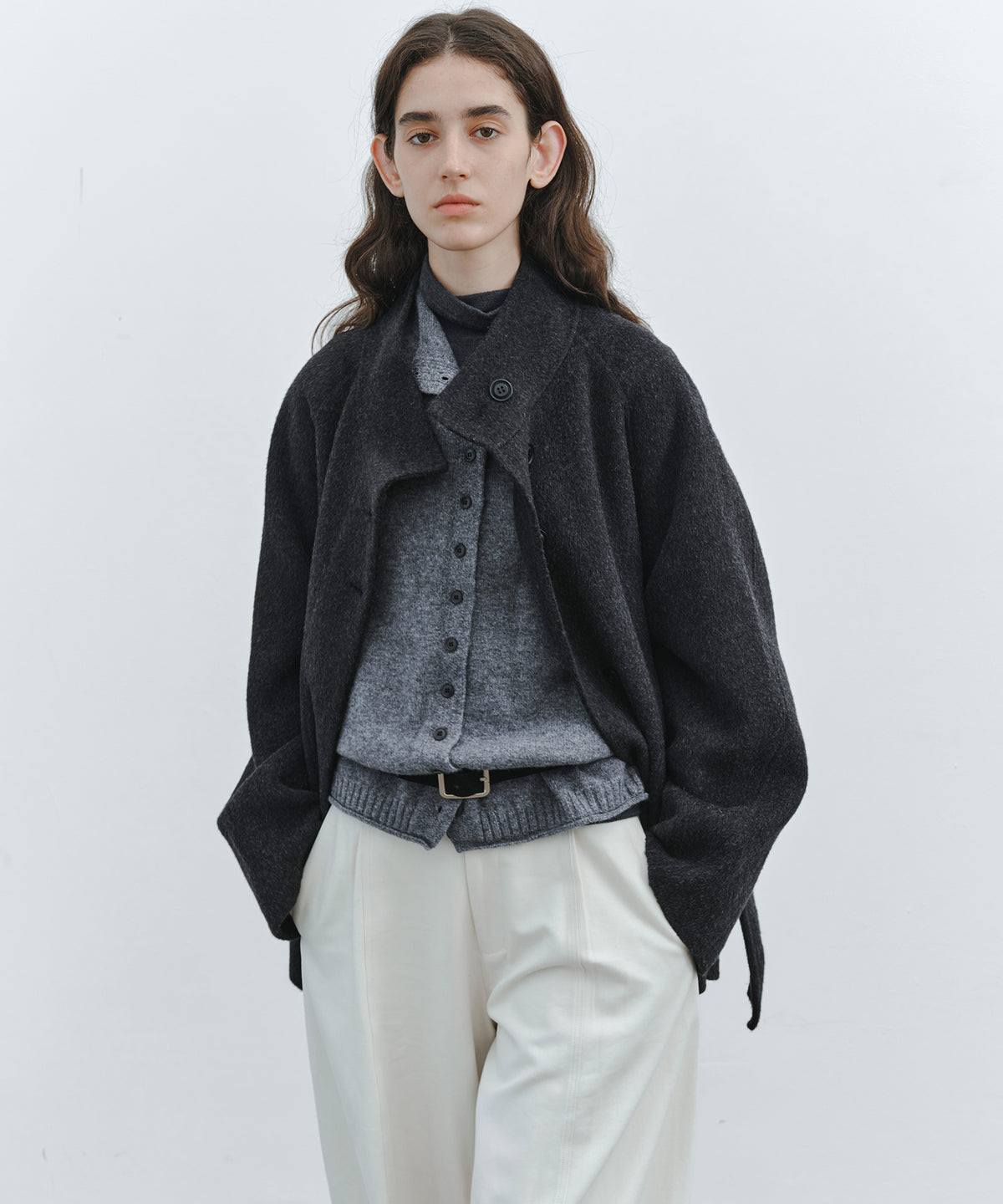 「10月下旬出荷予定」100% Wool High Neck Button Knit Vest
