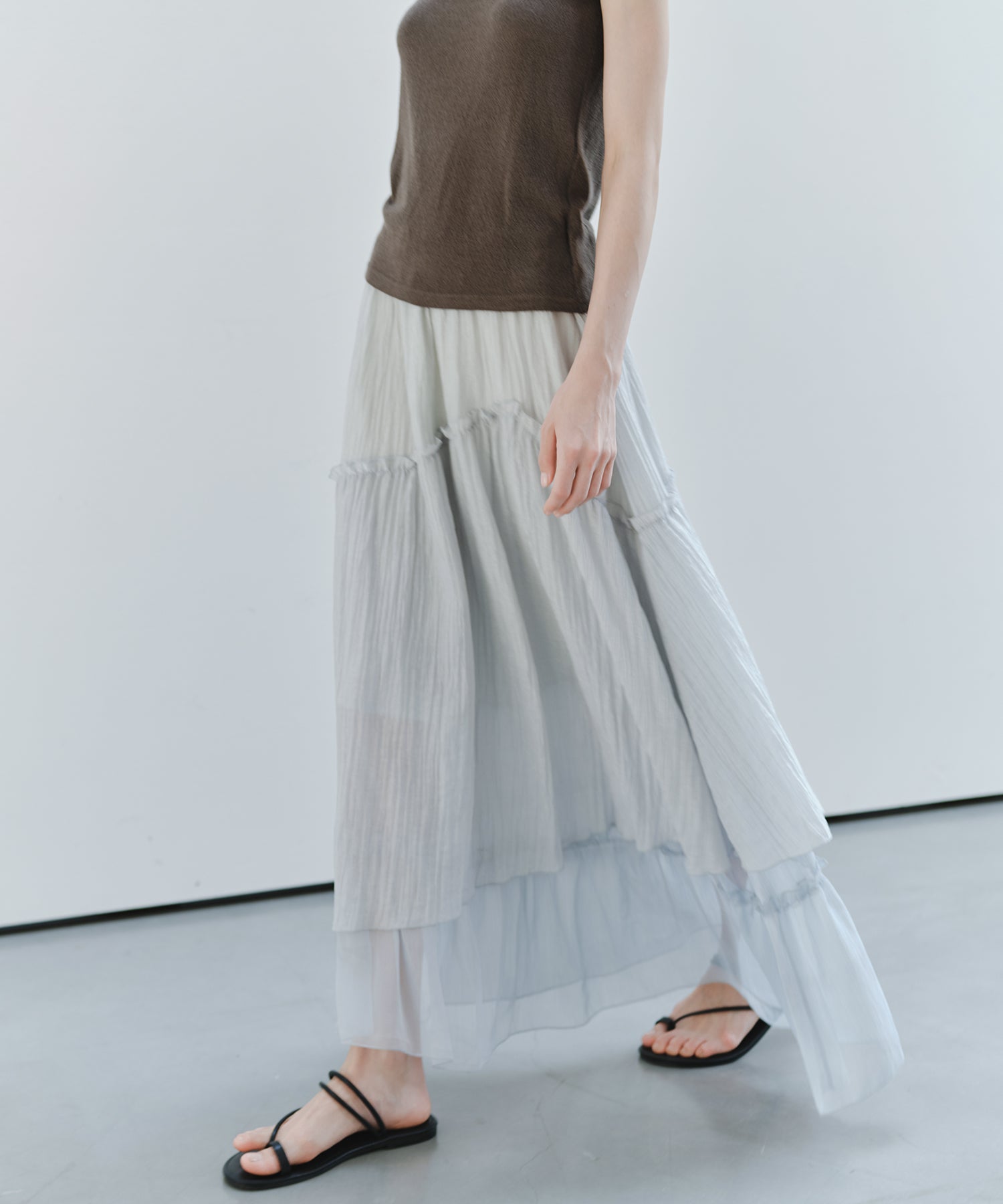 「7月上旬～中旬出荷」Sheer Panel Tiered Flare Skirt