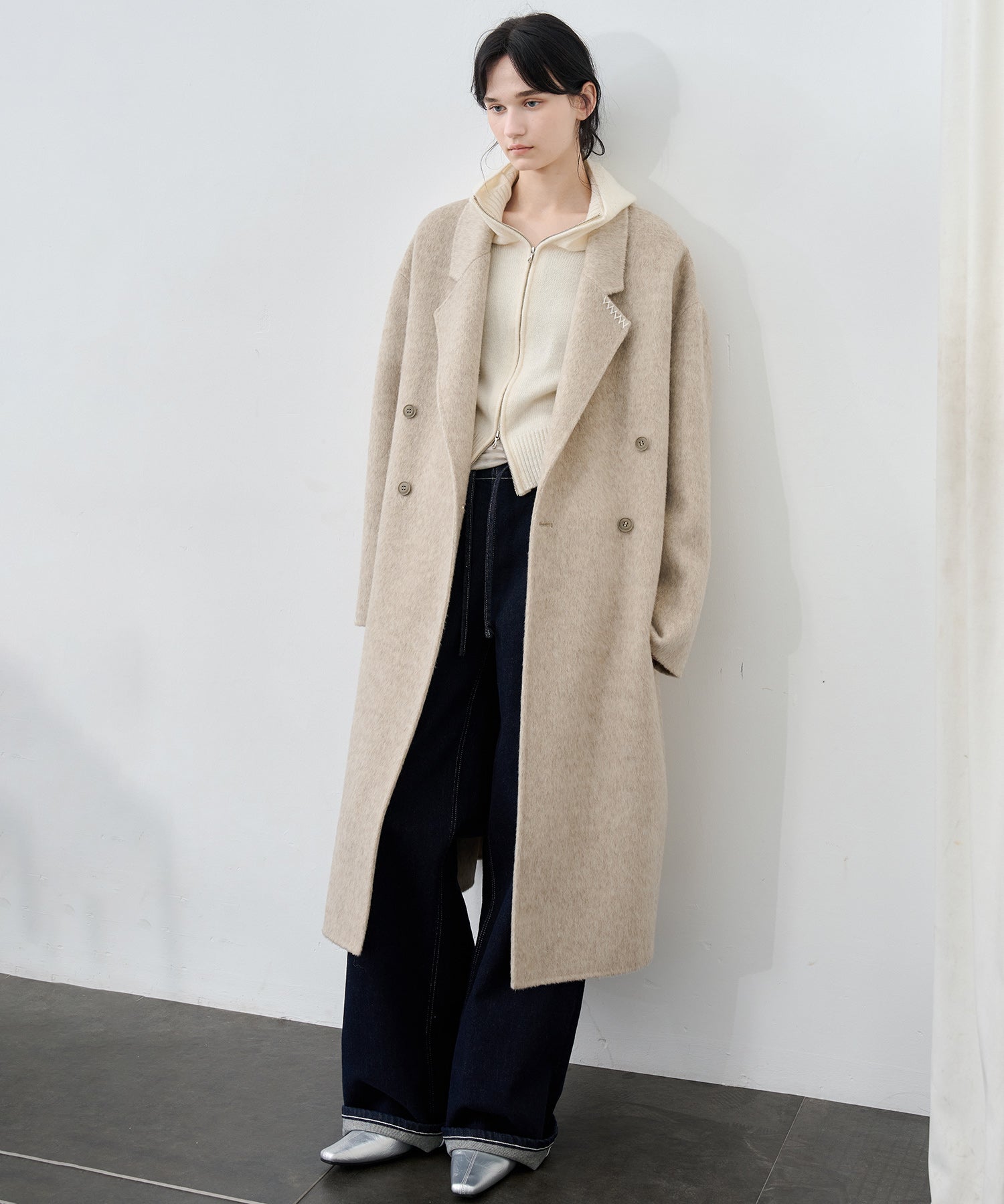 100% Wool Double-Face Long Lapel Oversized Overcoat