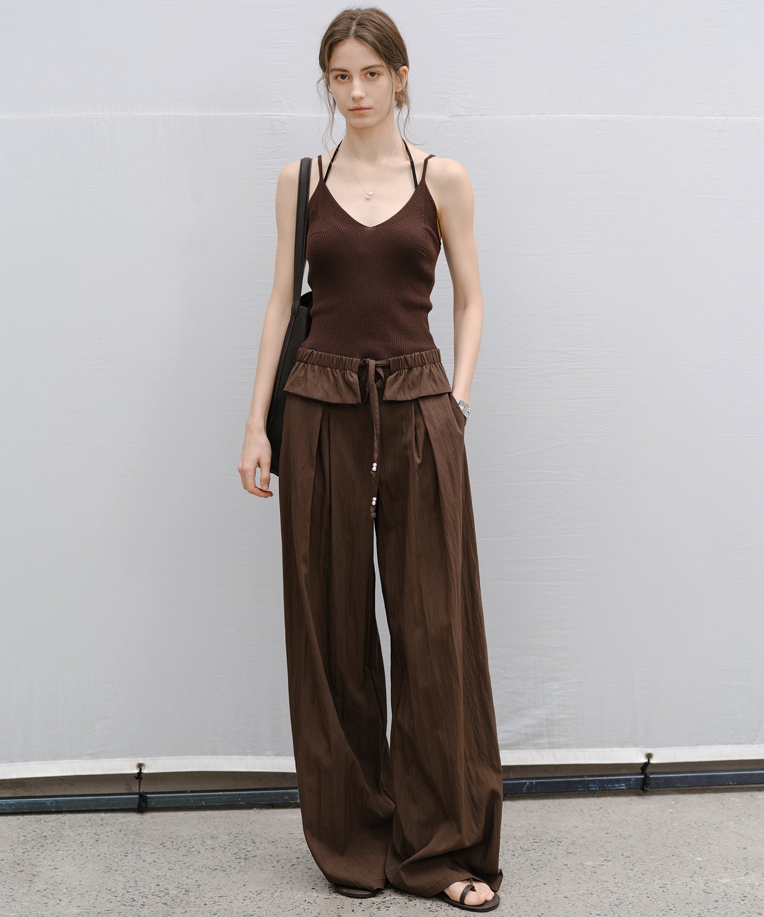"Shipping from late February to early March" Curved Wide-Leg Drawstring Pants