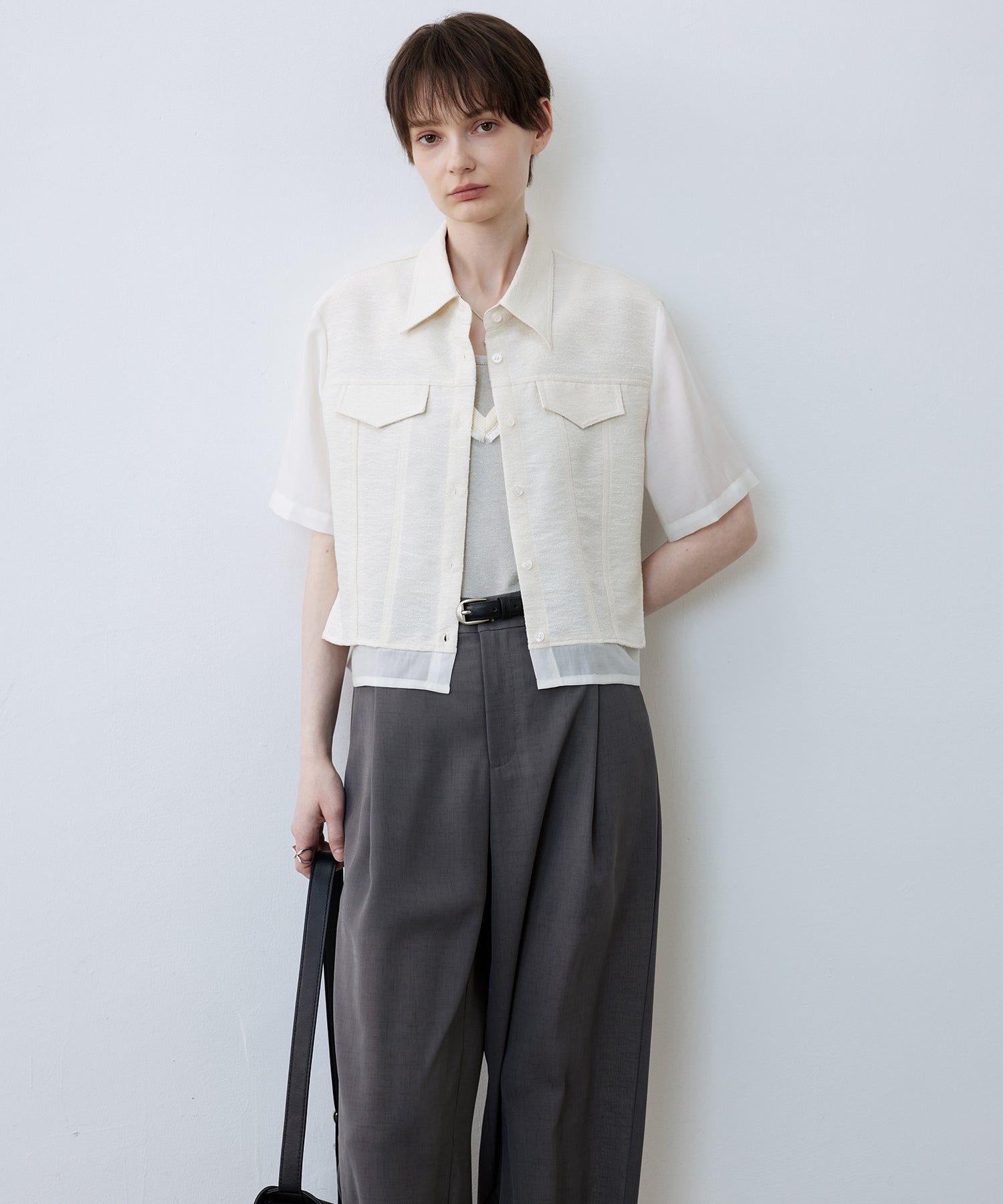 Textured Combo Cropped Shirt