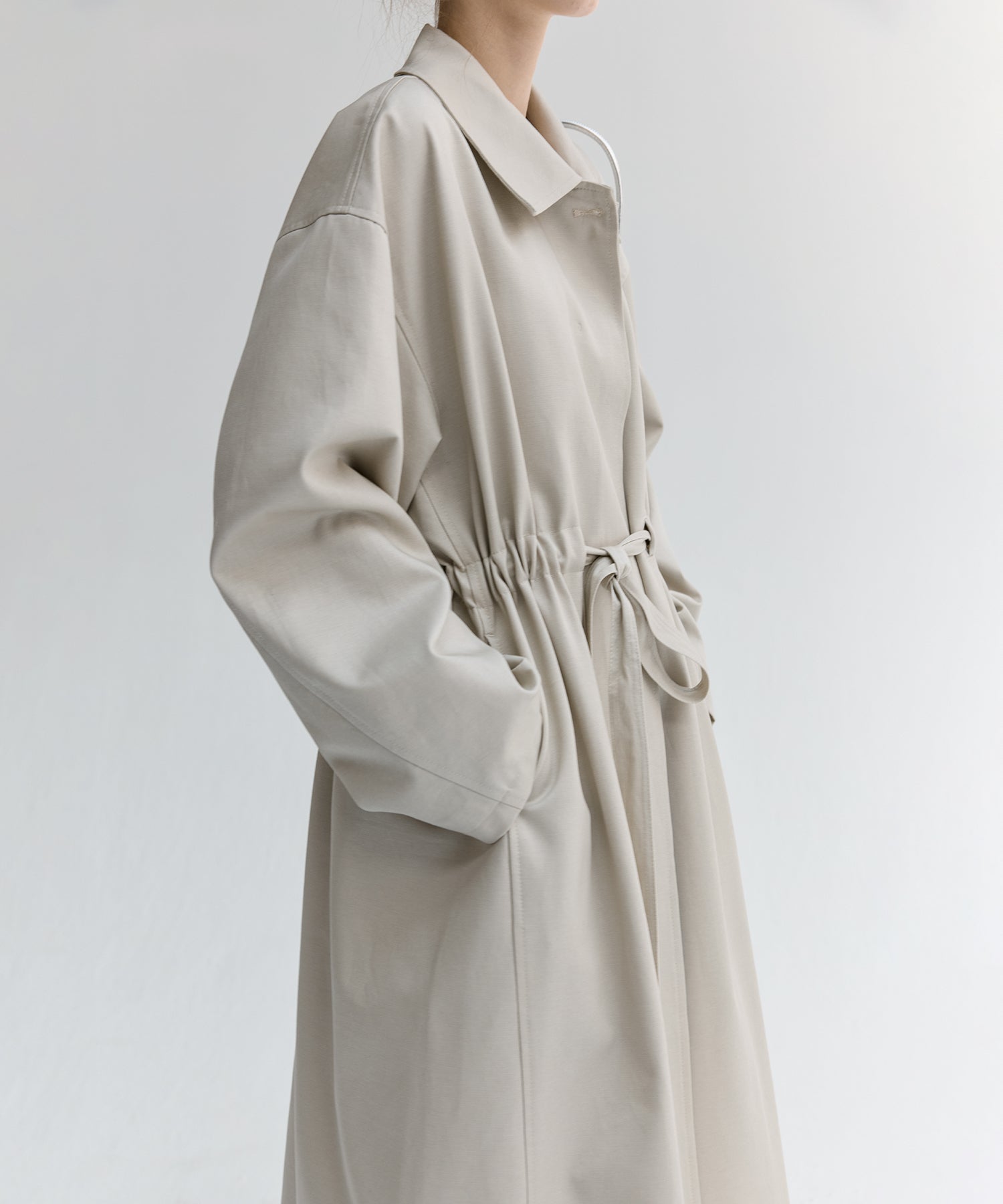 Drawstring Waist Relaxed Fit Long Coat