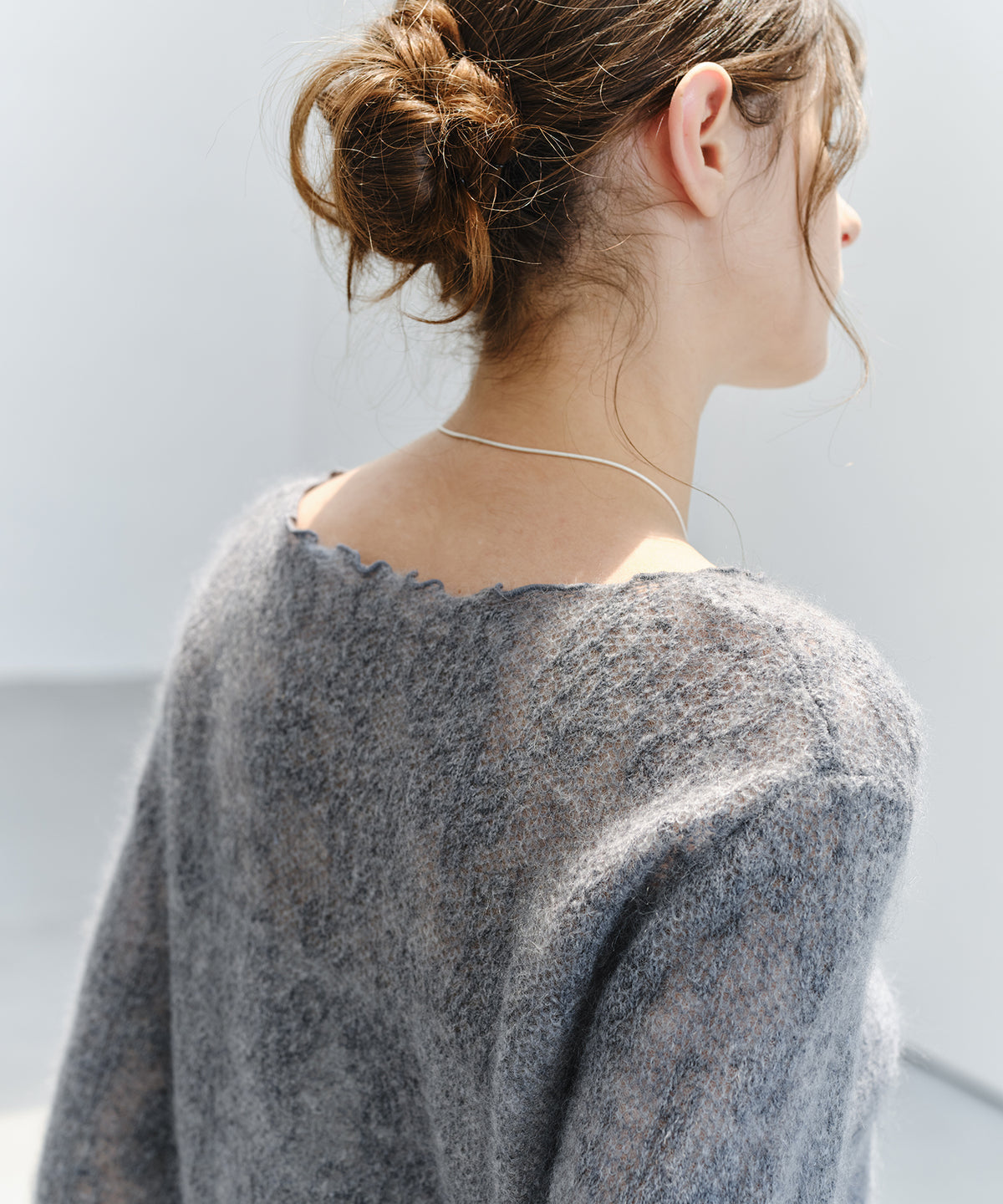 「9月下旬出荷予定」Sheer Jacquard Wool Silk Knit Top