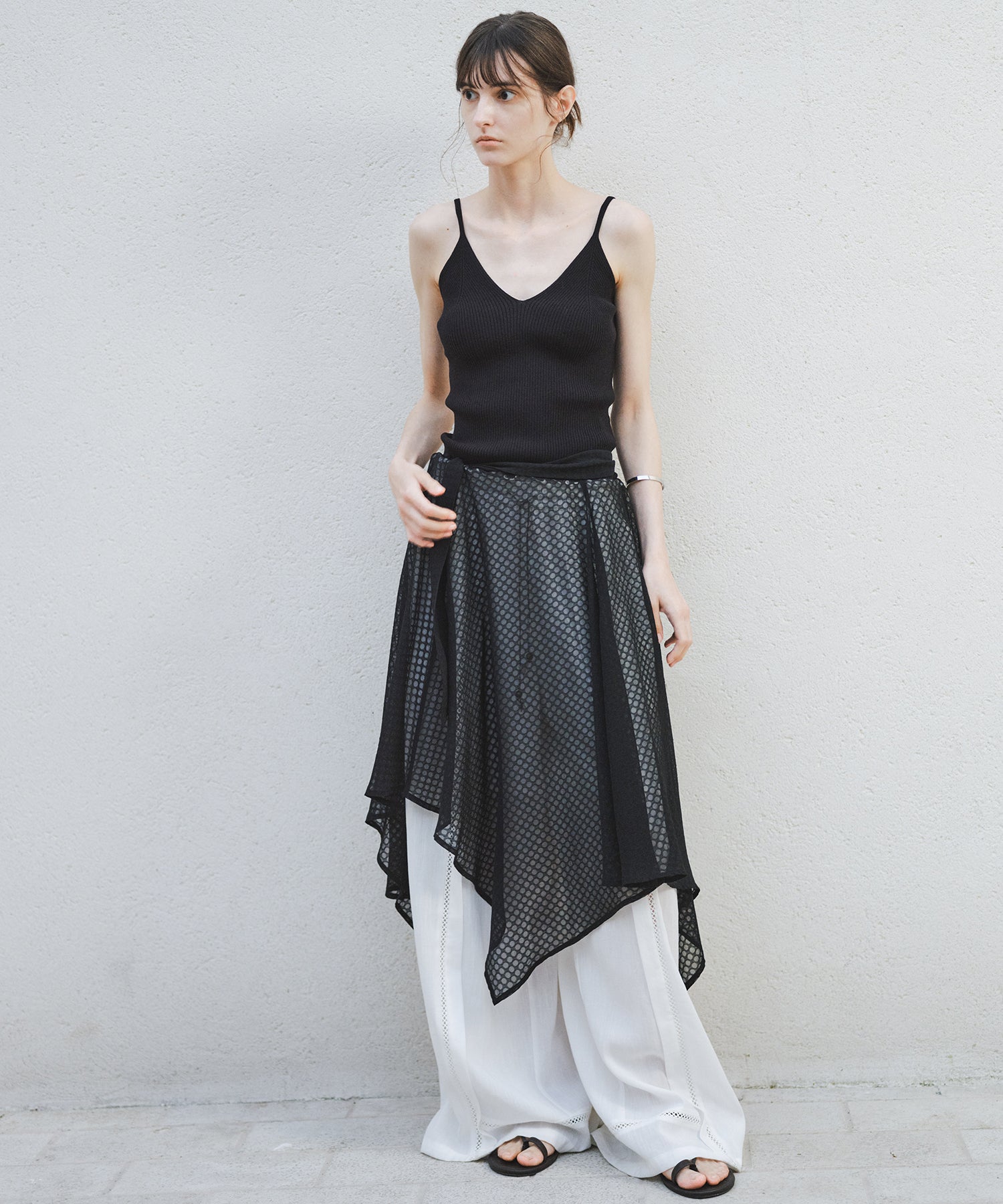 「8月中旬～下旬出荷」Front Lace Linen Blend Wide Pants