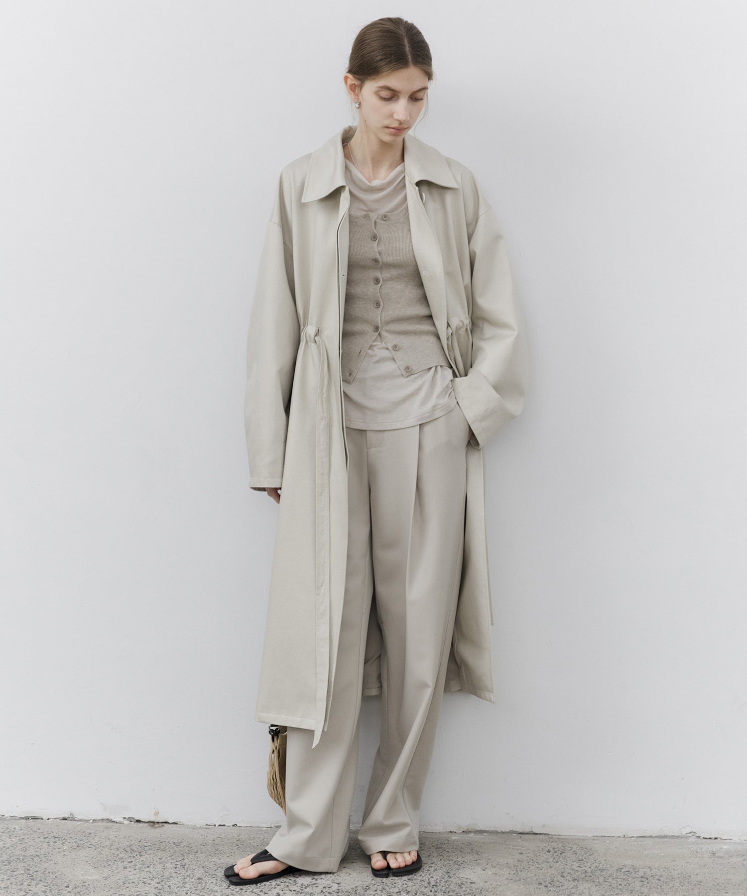 Draped Wide-Leg Tailored Pants