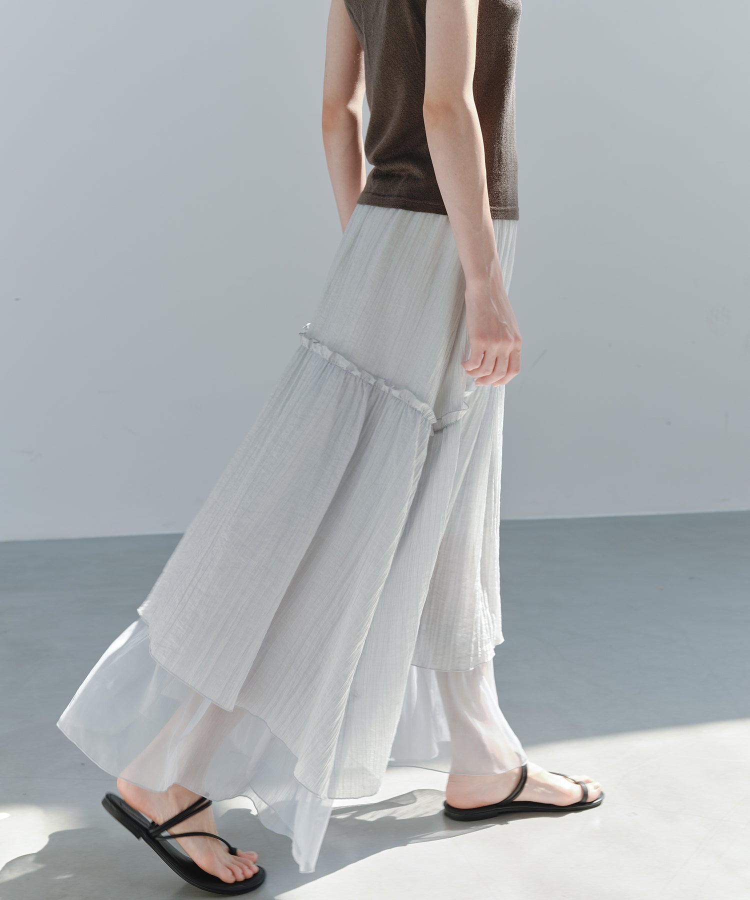 「7月上旬～中旬出荷」Sheer Panel Tiered Flare Skirt