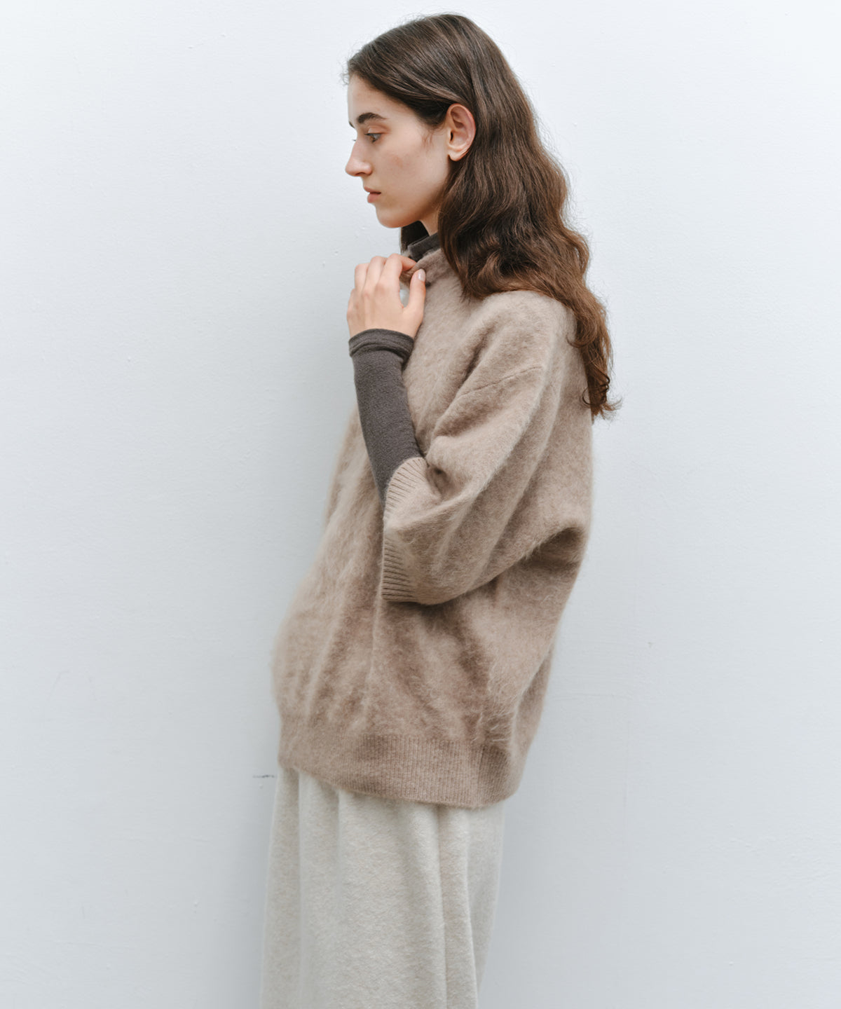 「10月下旬出荷予定」Brushed Cashmere-Blend Half Sleeve Knit Top