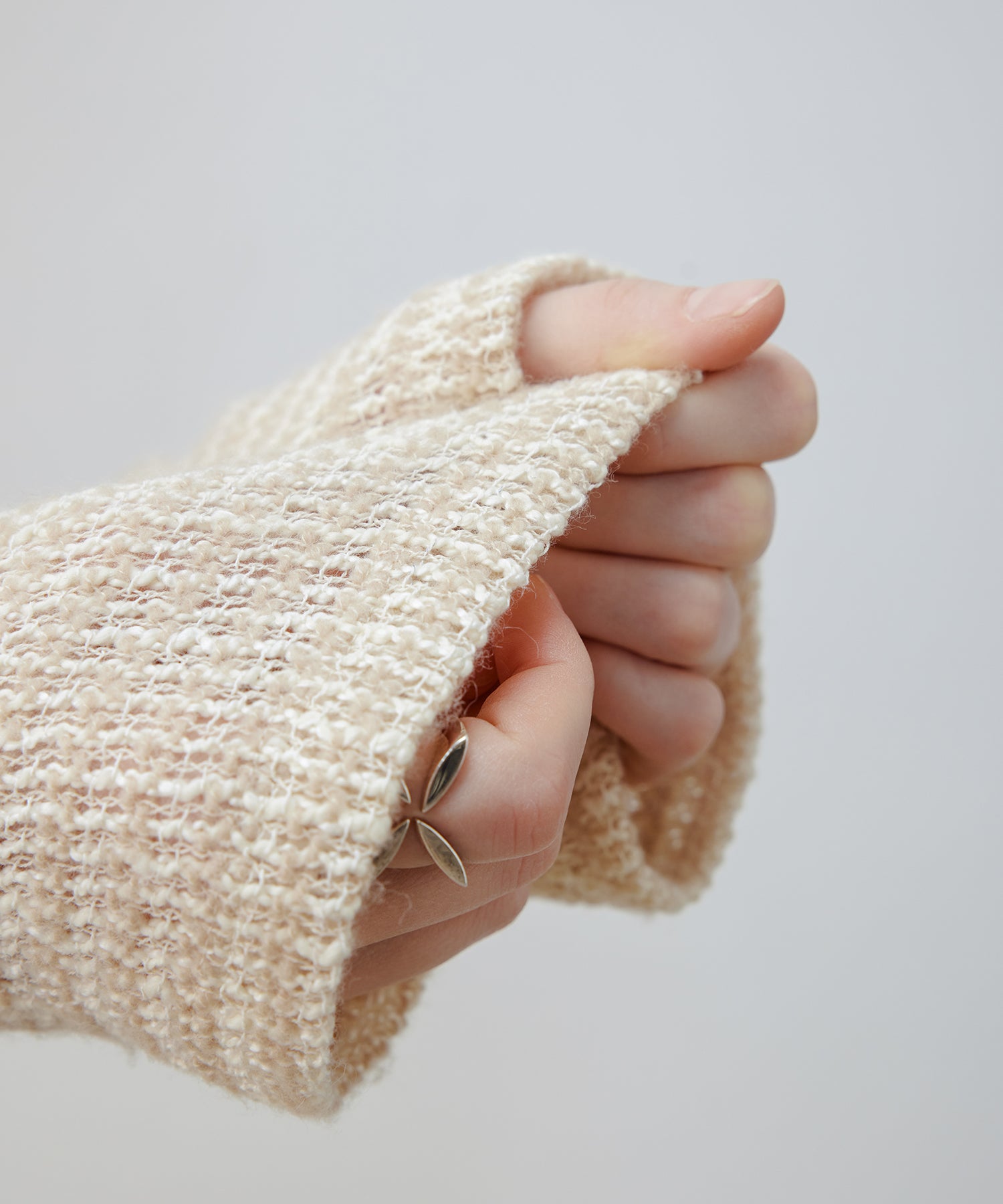 Two-Tone Openwork Knit Shirt Blouse