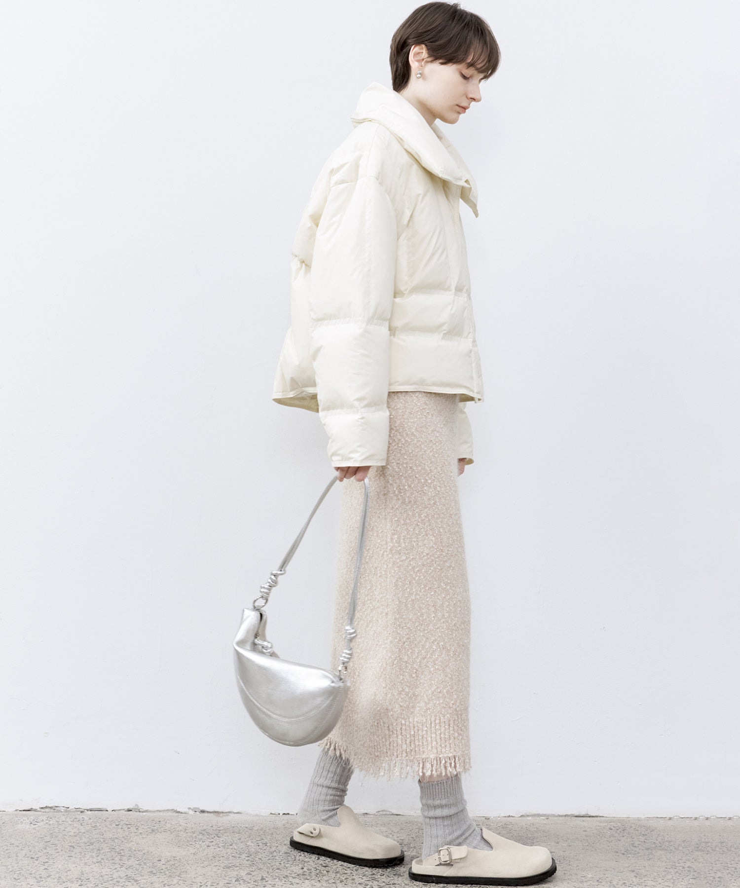 Tweed Like Knit Shirt Dress with Fringe Details