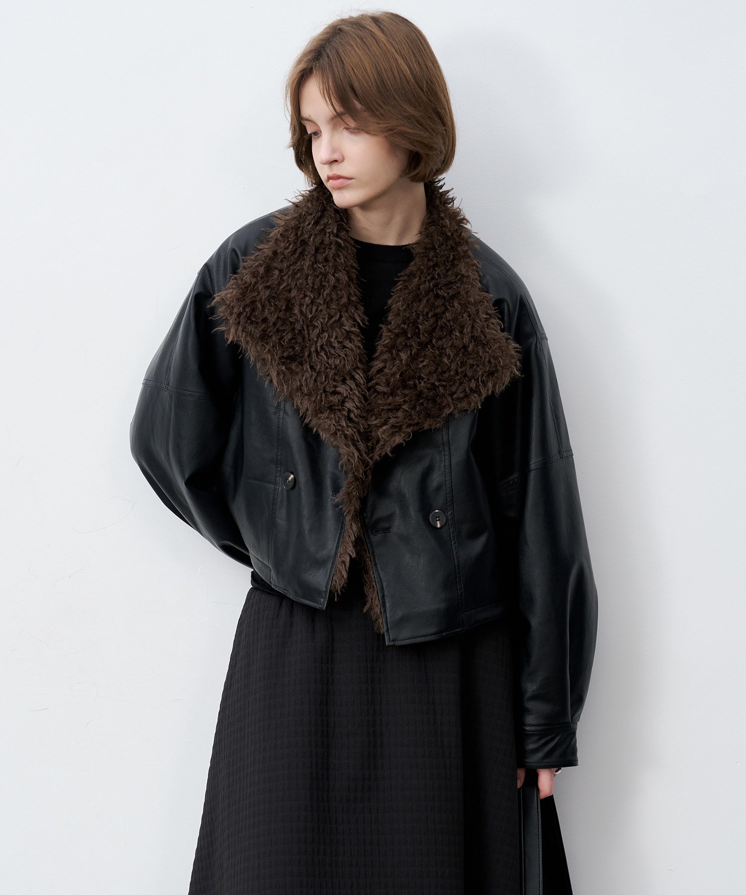 Faux Leather & Fleece Panel Short Jacket