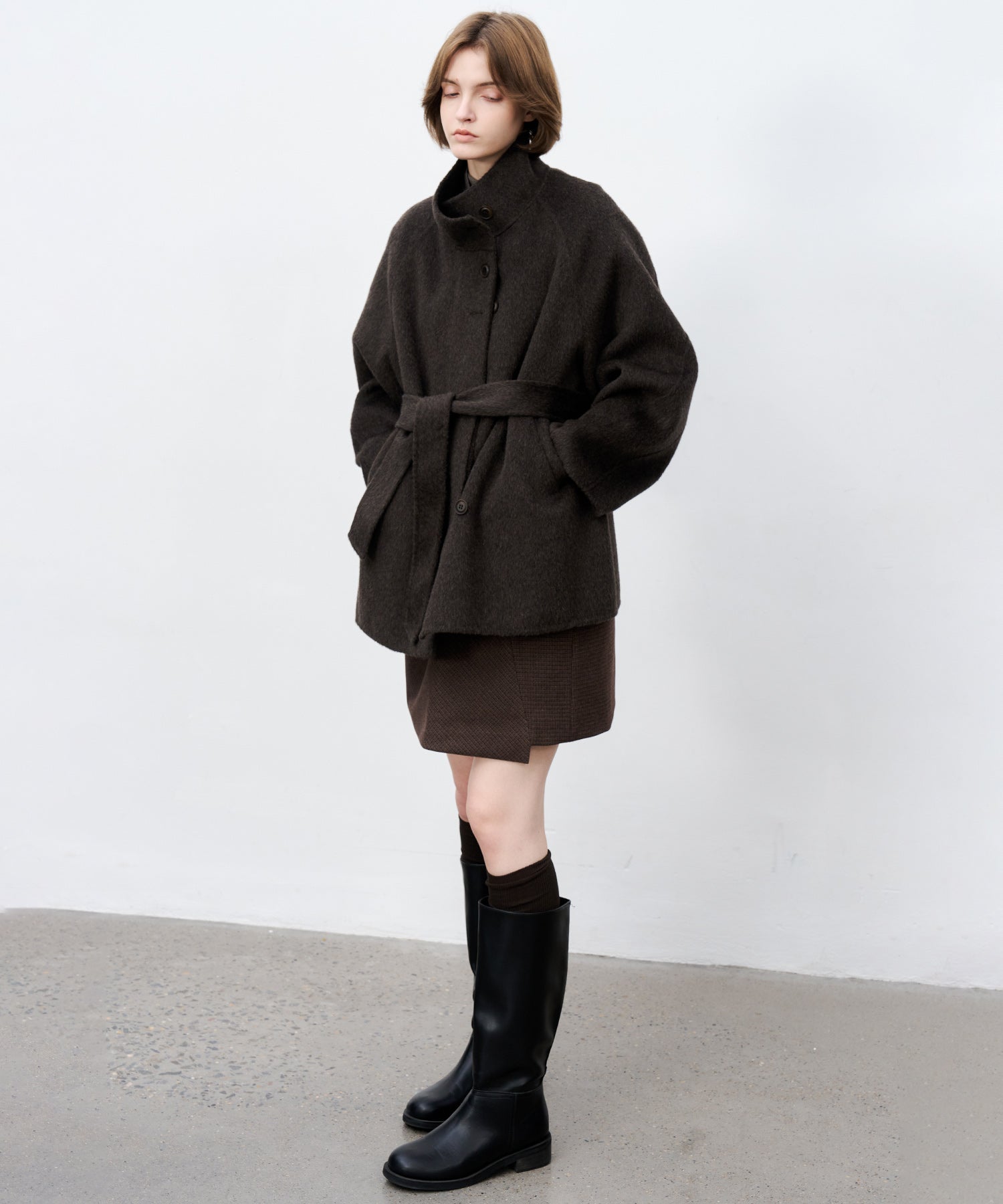 Wool Stand Collar Short Coat